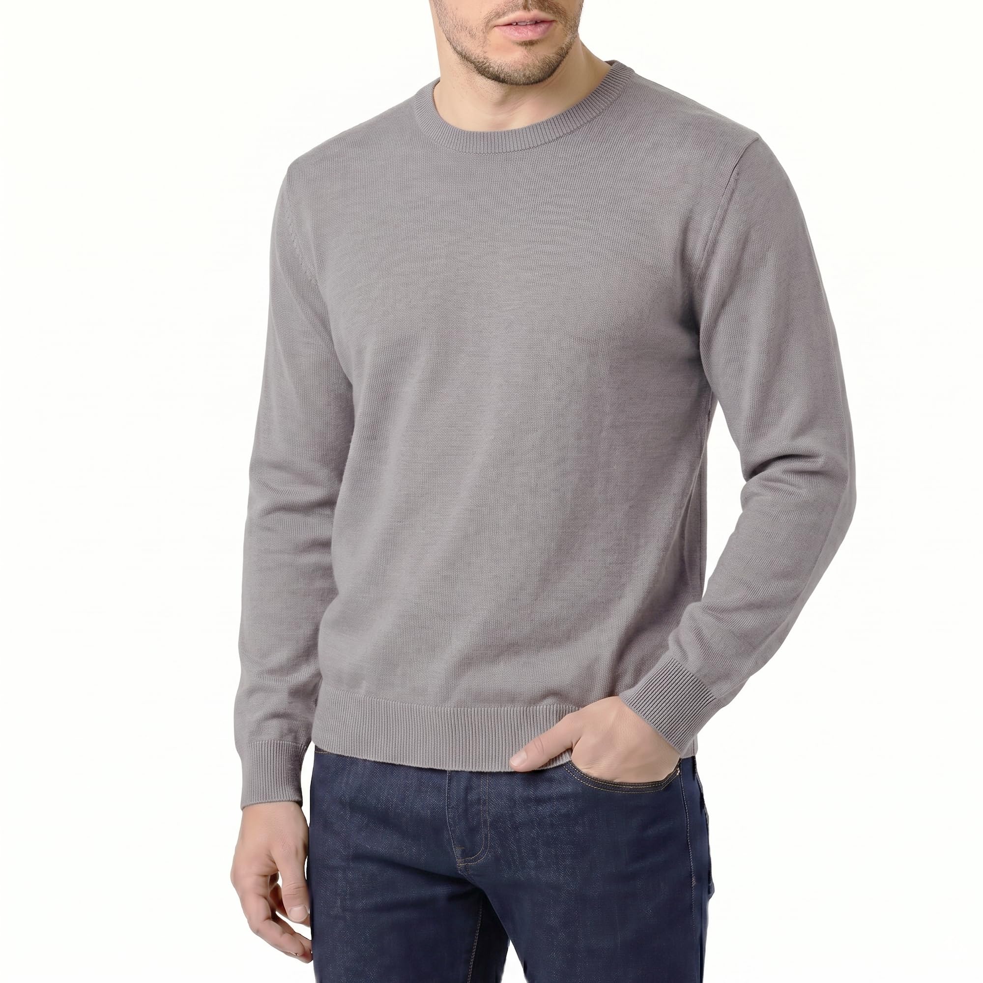 Castle Point Men's Cotton Crew Neck Jumper Knitted Sweater, Grey, XXL