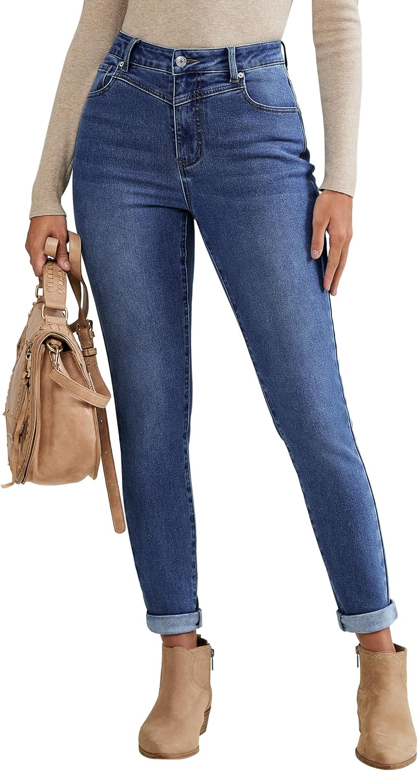 luvamia Skinny Jeans for Women Thin Fleece Lined High Waisted Front Yoke Fall Thermal Stretchy Denim Pants Warm Jeggings