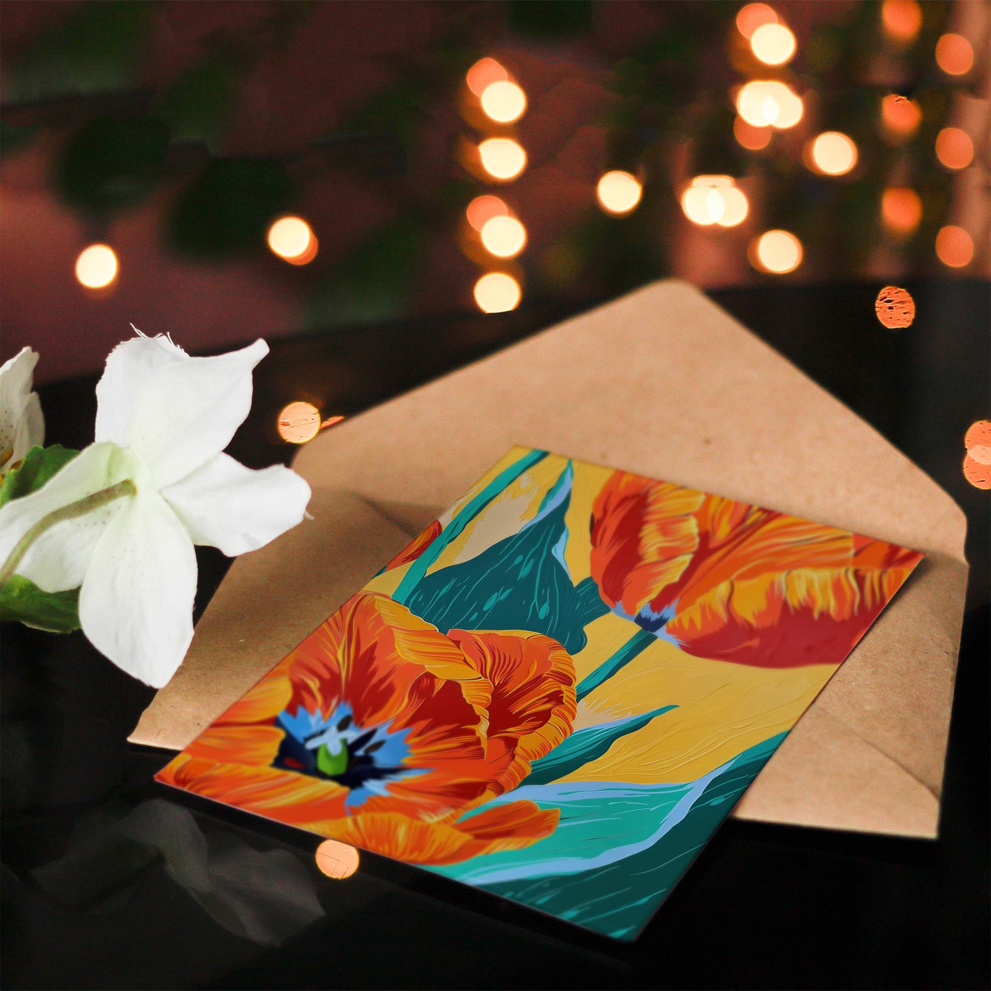 Artery8 Grußkarte – Vivid Orange Tulpen, Floraler Ölgemälde-Stil, Blanko-Innenteil