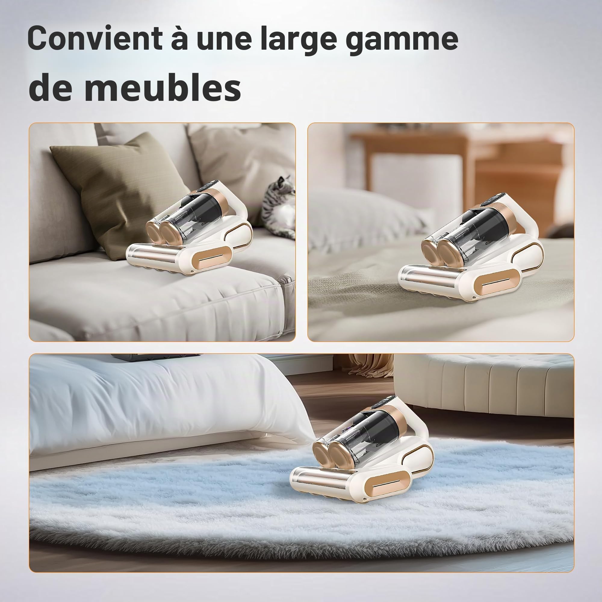 Elecbee Aspirateur de Matelas/Anti-Acariens, 13kPa Aspirateur à Main avec Lumière UV-C et Affichage LED Intelligent, Ultrasons, Double Aspirateur Élimine des Allergènes pour Lit, Canapé et Oreiller