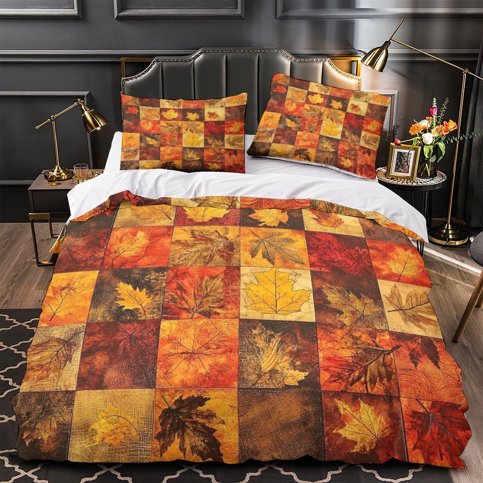 Housse de couette microfibre super douce motif automne lit simple