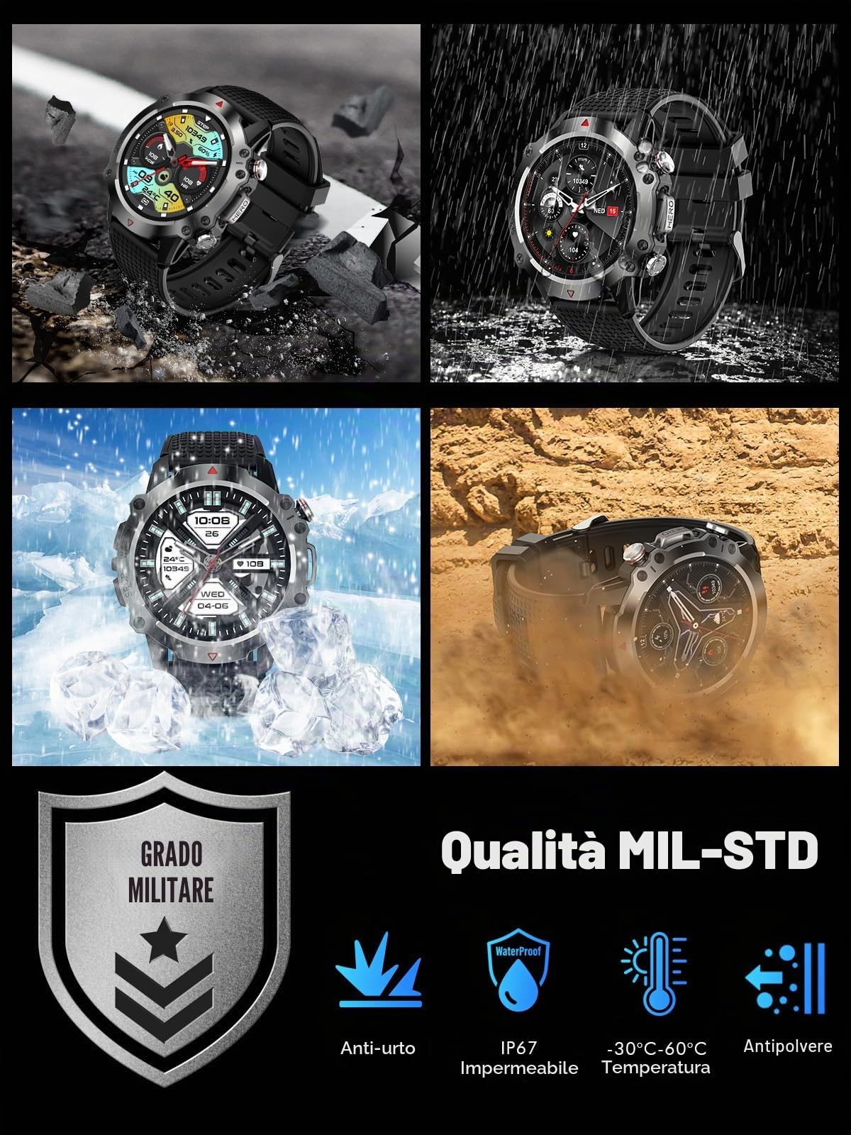 smartwatch uomo con funzione telefonica, touch screen fitness tracker da 1,39", 450 mAh, orologio fitness da uomo per Android iOS con 100+ modalità sportive, contapassi, monitor del sonno per