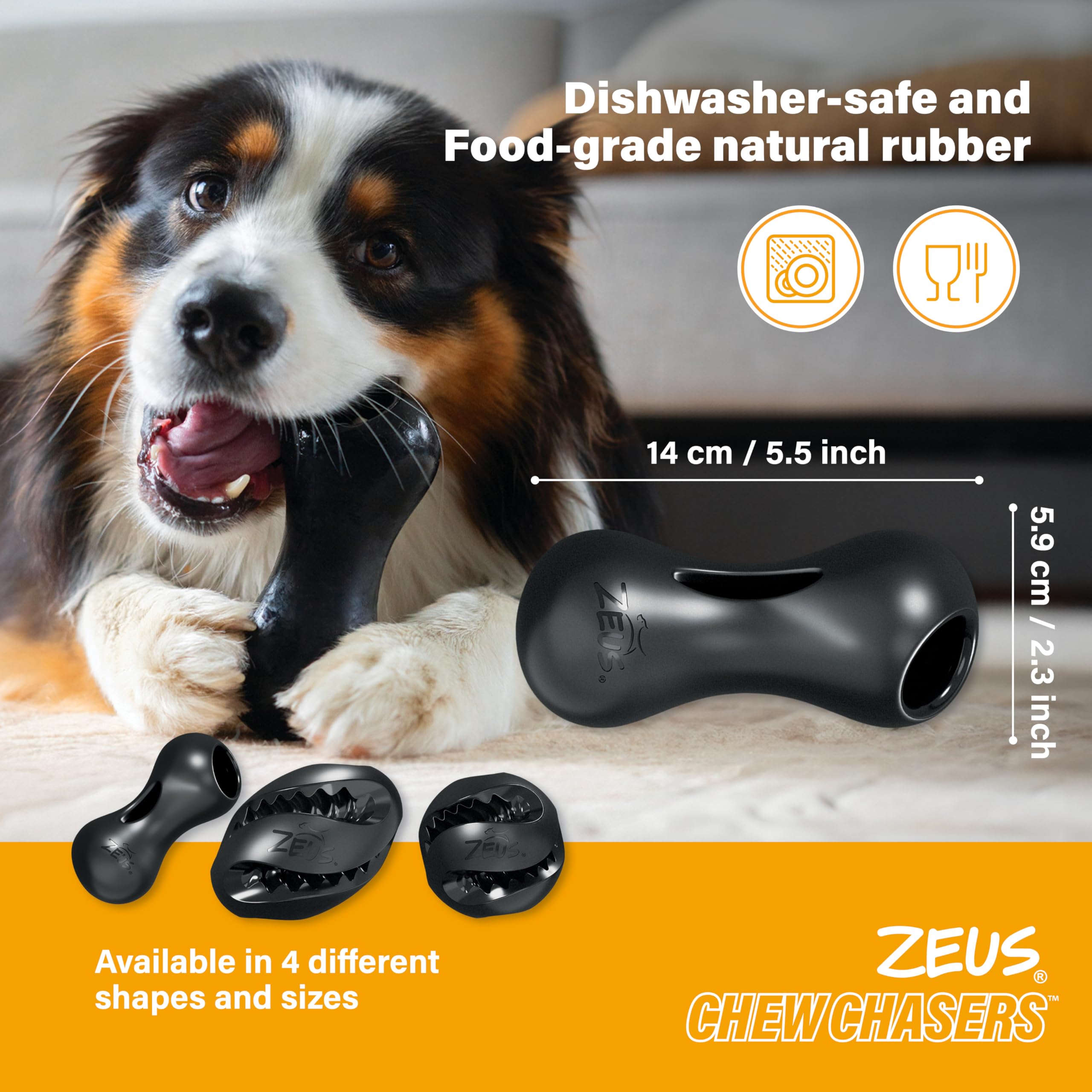 Zeus Chewchasers duża zabawka dla psa w kształcie orzeszków ziemnych, zabawka dozująca smakołyki, czarna, 14 cm