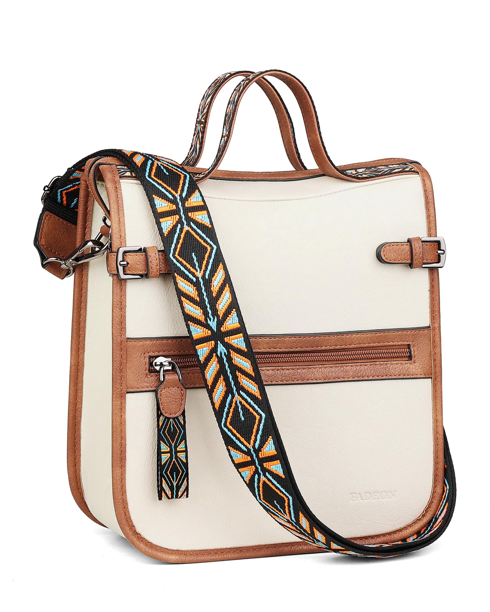 FADEON Crossbody Bags Purses for Women Designer Cross Body Shoulder Bag Purse PU Leather Top Handle Handbag Wide Strap