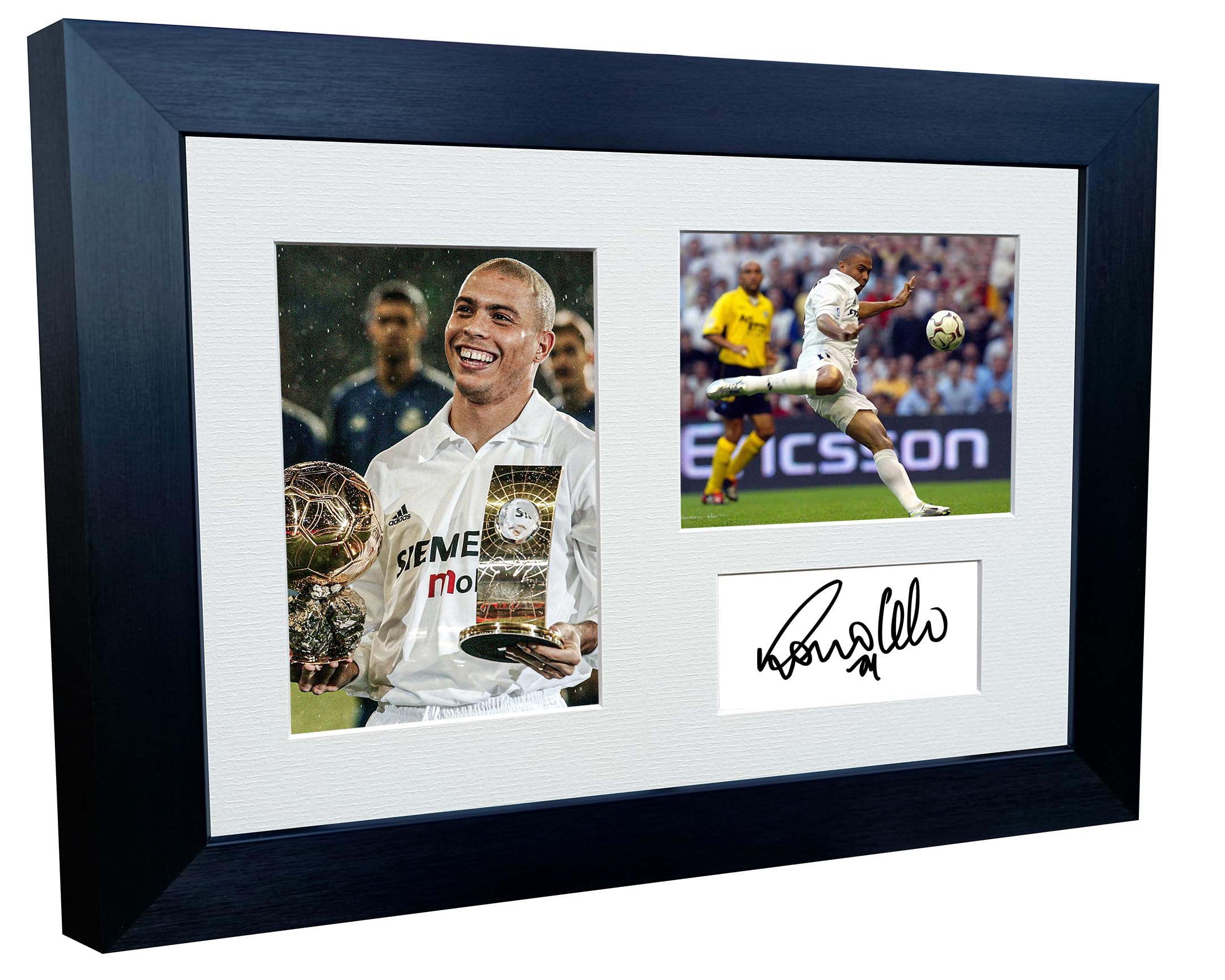 Kitbags & Lockers 12x8 A4 Signed Ronaldo Nazário Real Madrid Autographed Autograph Signed Signature Photograph Photo Picture Frame Football Soccer Poster Gift, Black