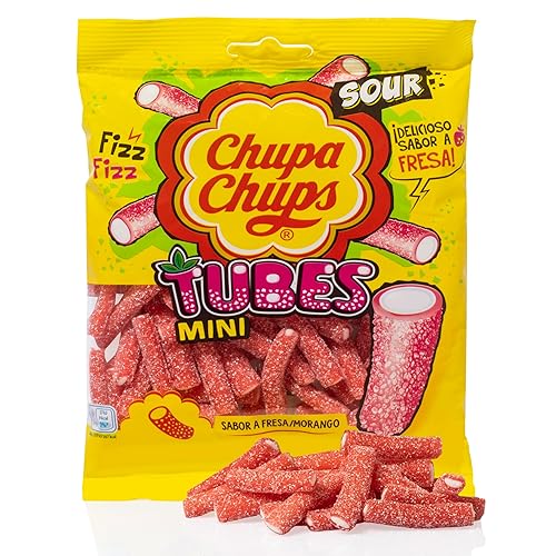 Chupa Chups Gominolas Mini Tubos de Fresa Ácida, 150g