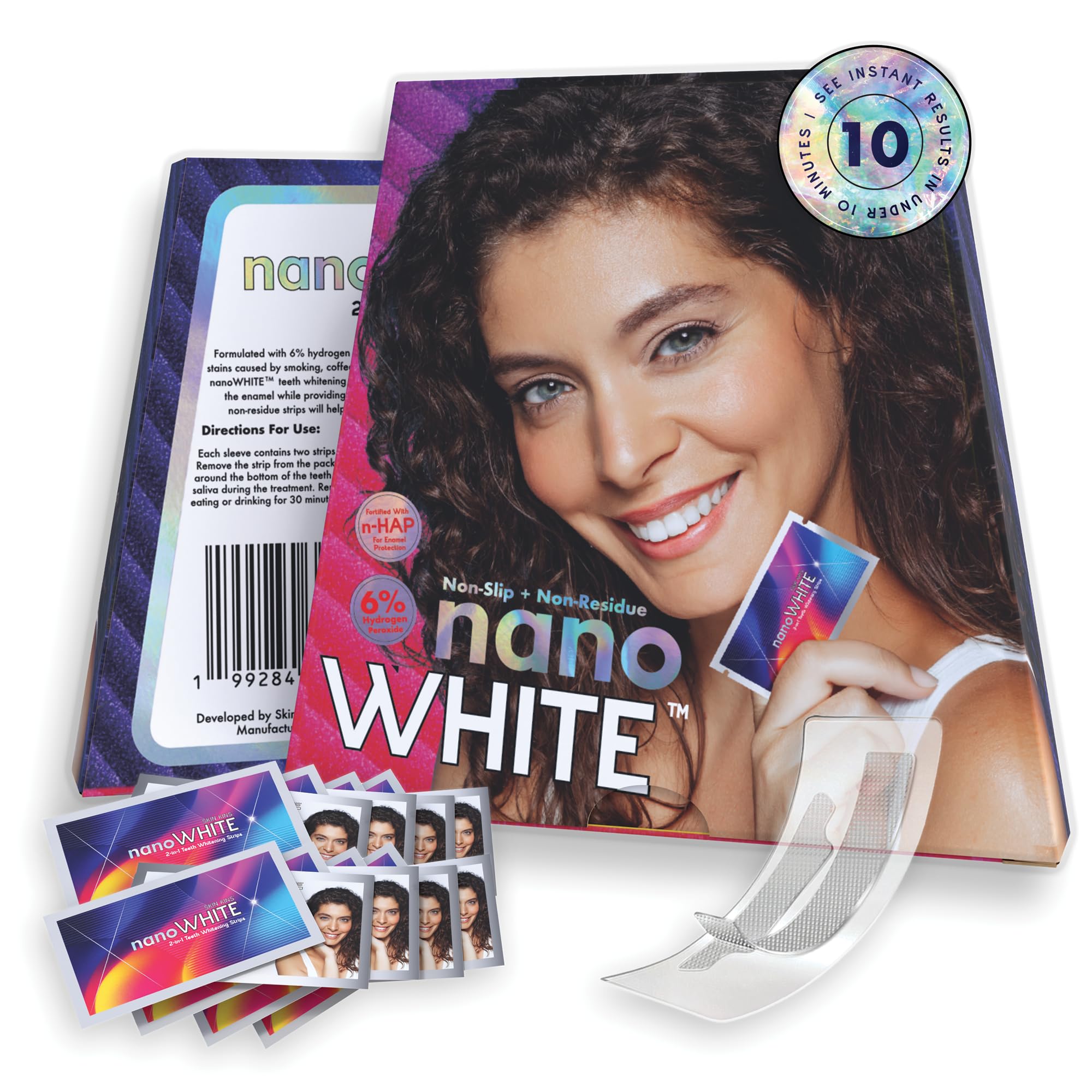 2-in-1 Teeth Whitening Strips Professional Hydrogen Peroxide Enamel-Repairing Nano-Hydroxyapatite 28 No-Residue Non-Slip Strips Up to 8 Shades Whiter