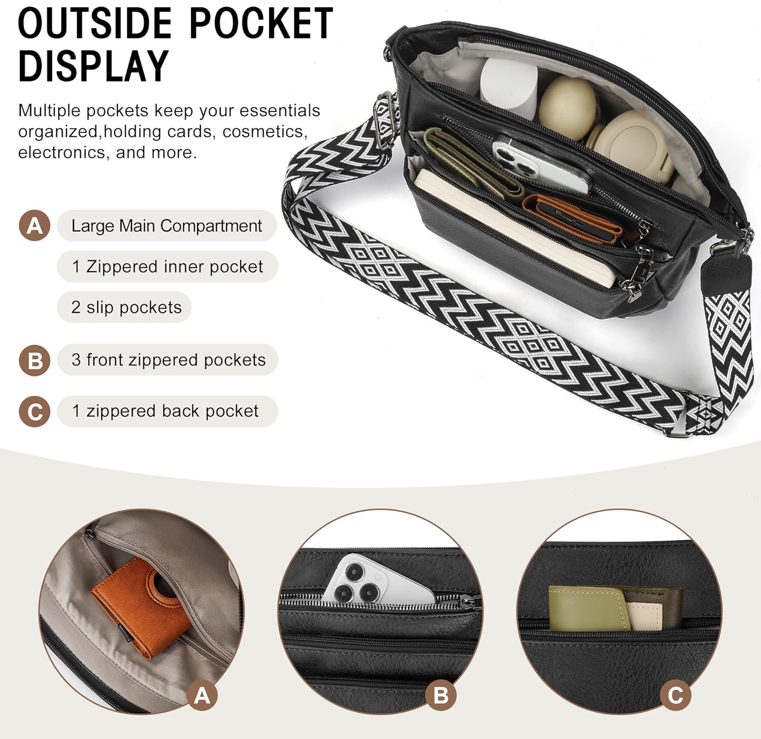 TANTOMI Crossbody Bag for Women，Shoulder Hobo Bag Multi Pocket Cross body Purse Vegan Leather Travel Adjustable Strap - Image 6