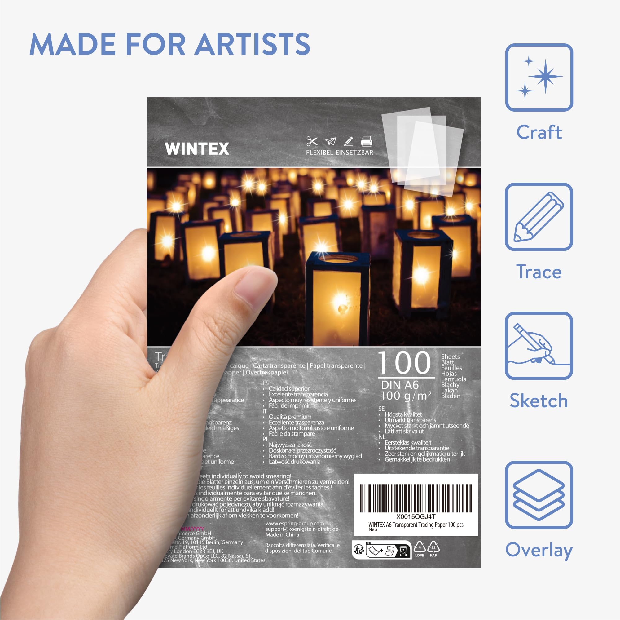 WINTEX Papier Calque Transparent A6 - Lot de 100 - Feuilles de Calque pour l'Impression Jet d'Encre - Papiers Transparents Design et Architecture