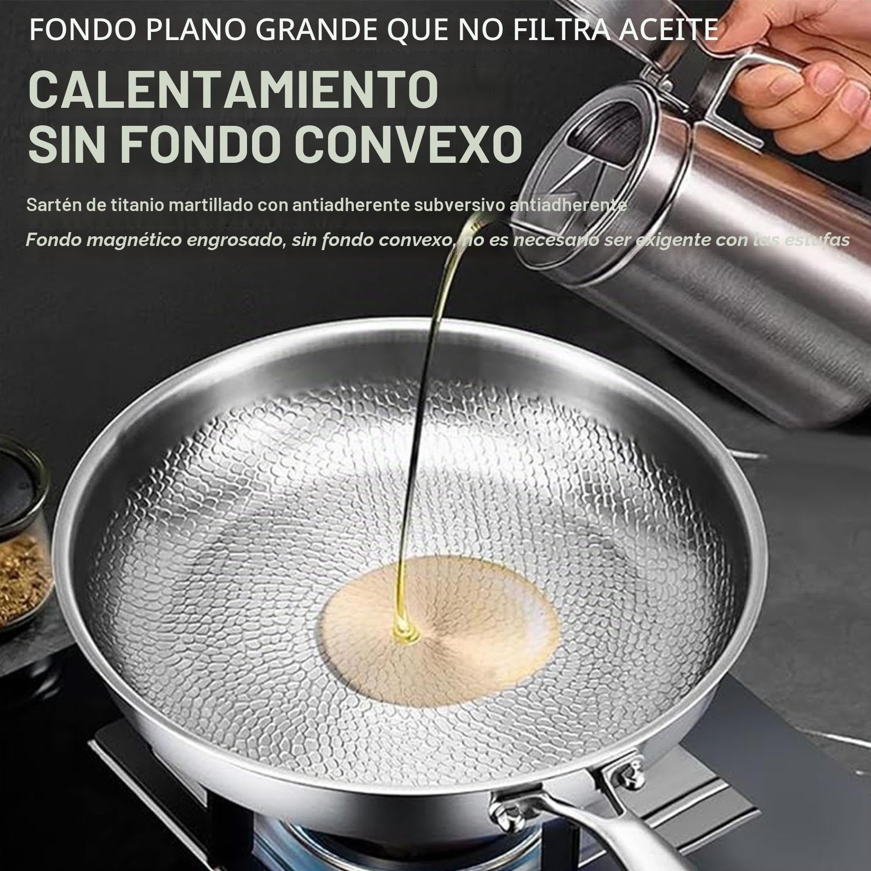 Genérico Sartén de titanio con espátula, antiadherente wok martillado de titanio Nutrition para cocinar, sartén de sin recubrimiento, sartén de por inducción (Con Tapa, 32cm)