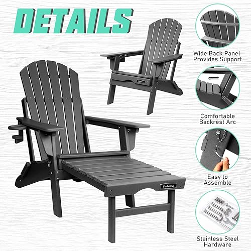 Miniatura 6 de Silla Adirondack con otomana, sillas Adirondack plegables, silla Adirondack mecedora con soporte para tazas, sillas Adirondack resistentes a la