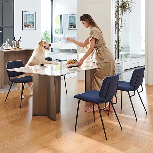 Miniatura 2 de COLAMY Juego de 2 sillas de comedor tapizadas modernas, sillas de comedor de tela, sillas de comedor elegantes con respaldo curvado y patas de metal