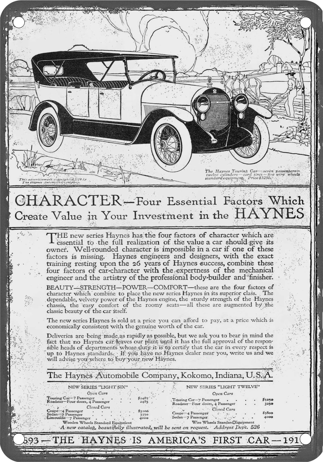 Miaomansenstore Metal Sign - 1919 Haynes Vintage Ad 01 - Old Retro Rusty Look Home Decor