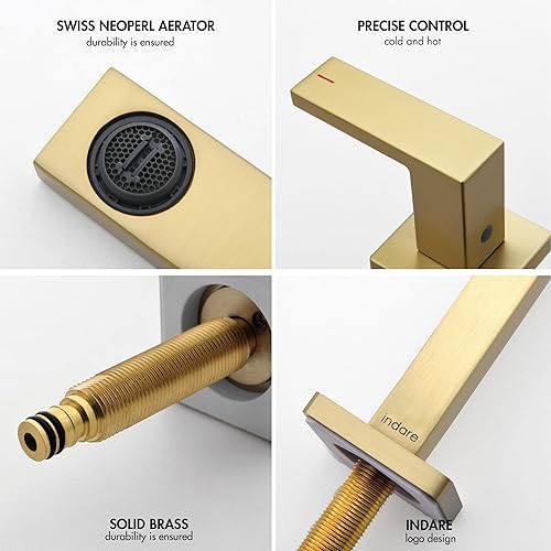 Miniatura 5 de Grifos de baño de oro cepillado, grifos de baño para fregadero de 3 agujeros, dos asas generalizadas de 4 pulgadas y 8 pulgadas de latón con drenaje