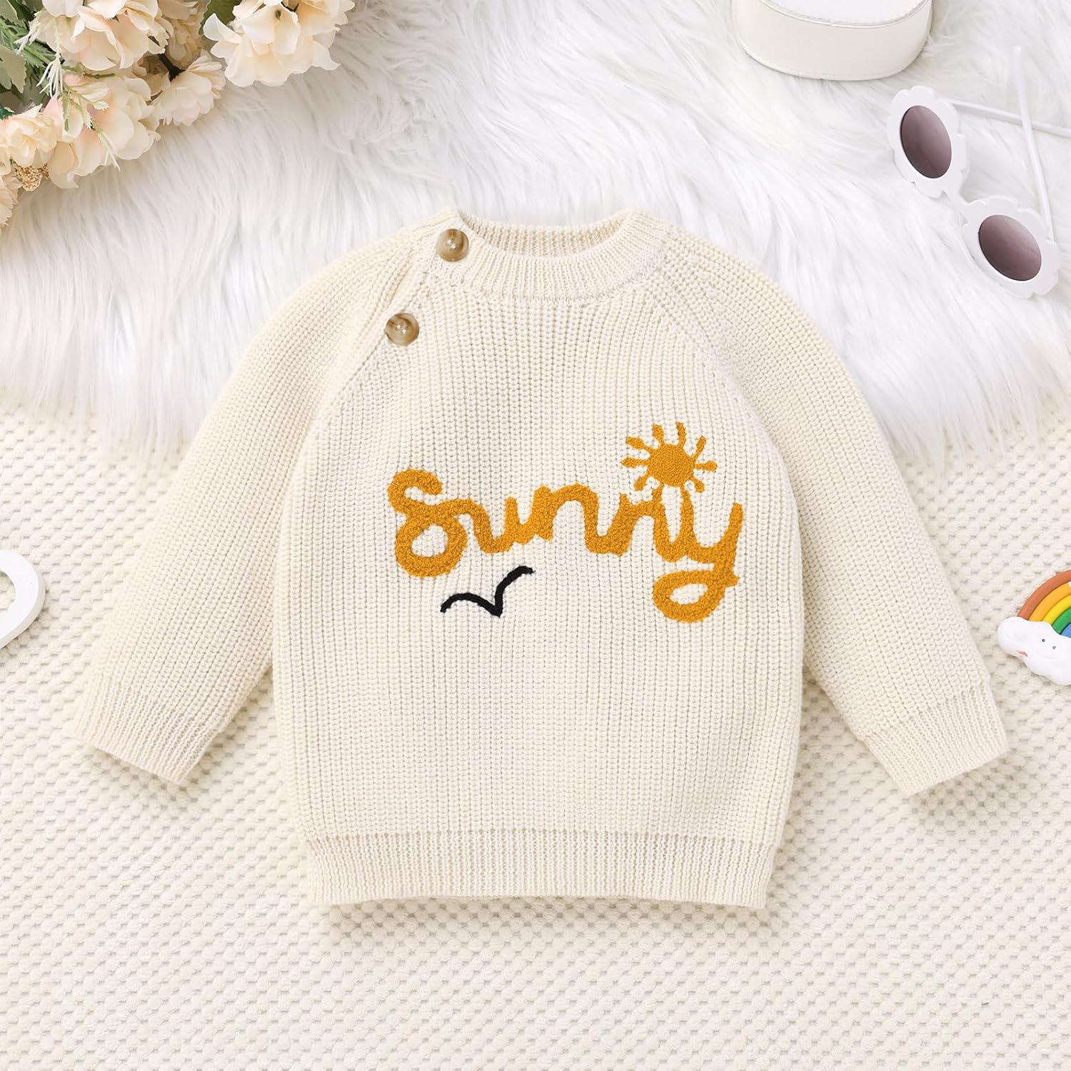 ODASDO Baby Girls Boys Sweater Knitted Pullover Embroidery Knitwear 1st 2nd Birthday Outfit Fall Winter Chunky Knit Tops - Image 2