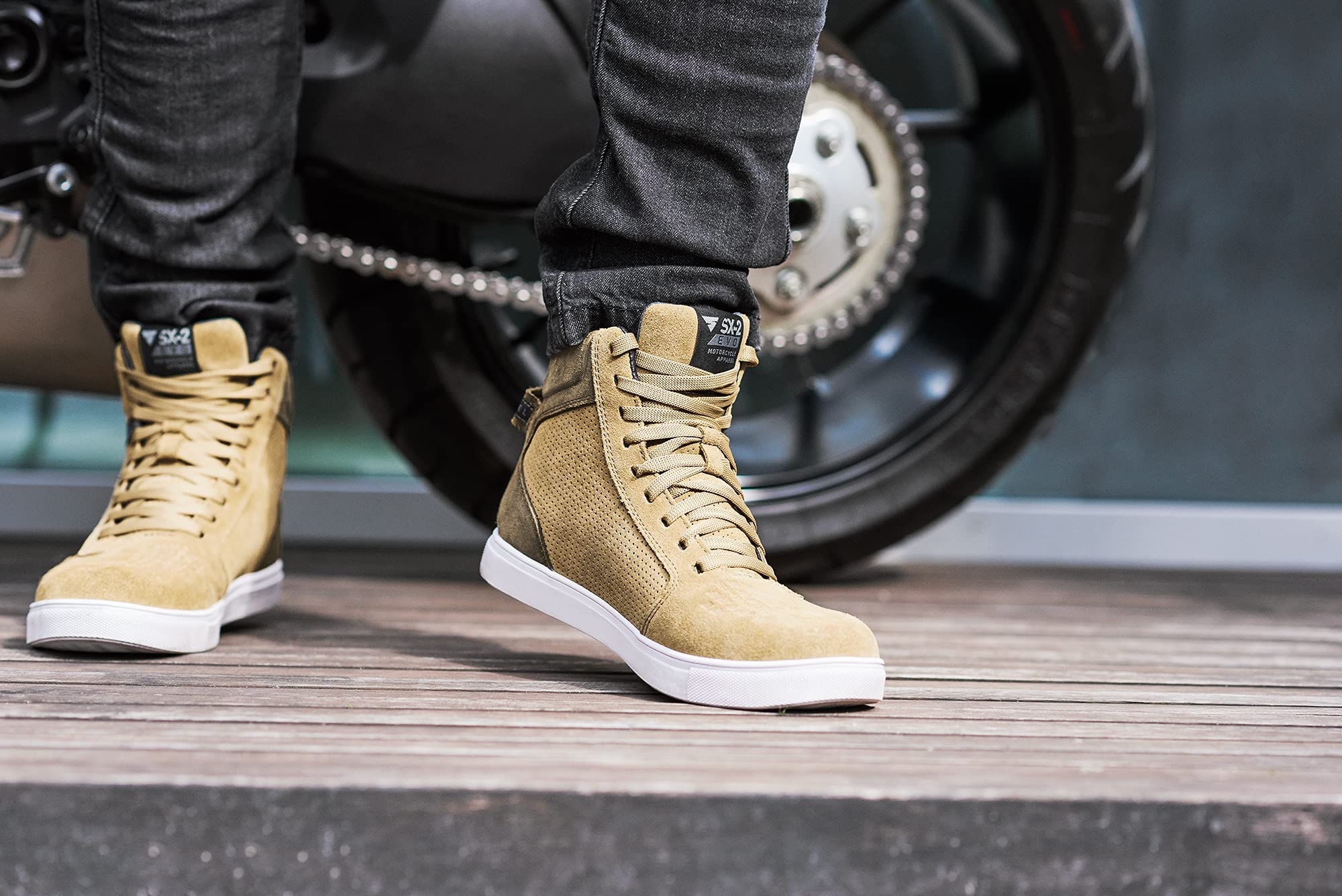SHIMA SX-2 EVO Botas Moto Hombre - Zapatillas Moto de Cuero, Transpirables, Reforzados con Soporte el Tobillo, Suela Antideslizante, Almohadilla el Engranaje (Marrón, 45)
