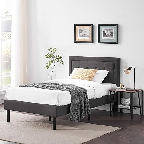 Amazon Com Vecelo Upholstered Platform Bed Frame With Height Adjustable Headboard Mattress Foundation With Strong Slat Support Easy Assembly Twin Dark Grey Home Kitchen
