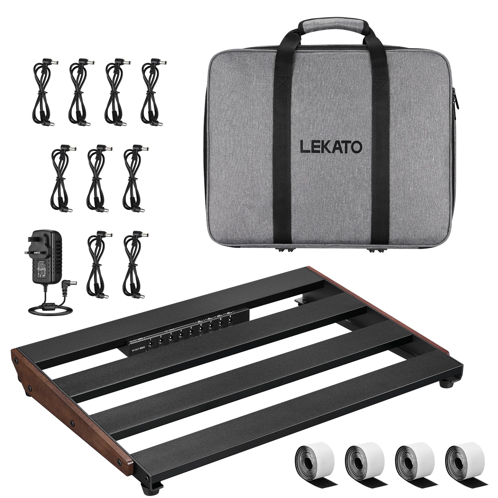 LEKATO Gitarren-Pedalboard mit integriertem Netzteil, 39,4 x 28 x 5 cm großes Effektpedalboard für Bühne Studio Zuhause, Aluminiumkonstruktion, integrierte isolierte Stromversorgung (PB-03S)