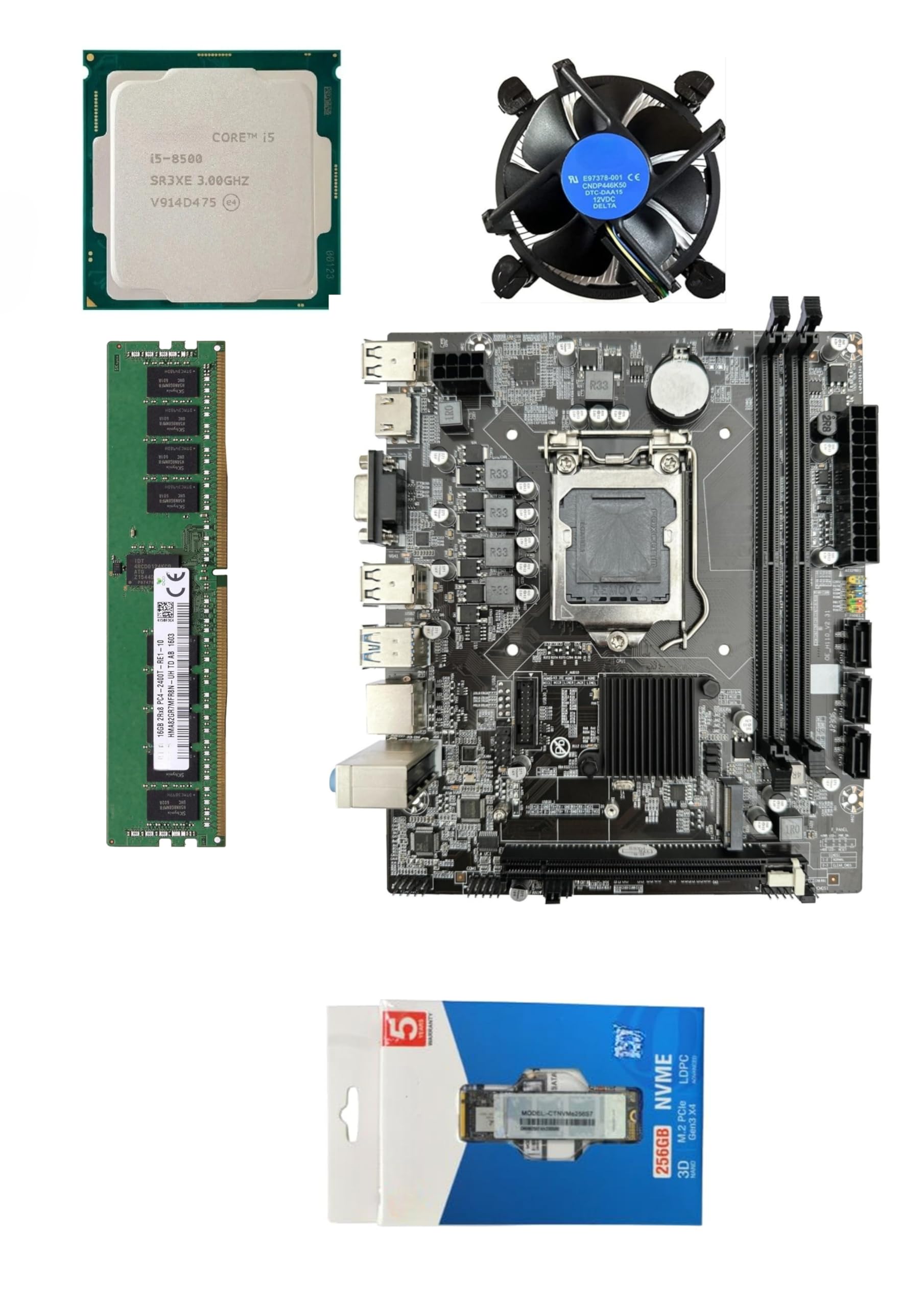PreSolve| H110 Motherboard Combo/Kit with i5-8500 Processor, 256 GB NVME, 16 GB DDR4 RAM and Free CPU Fan at (2 Year Replacement Warranty).-picture-15