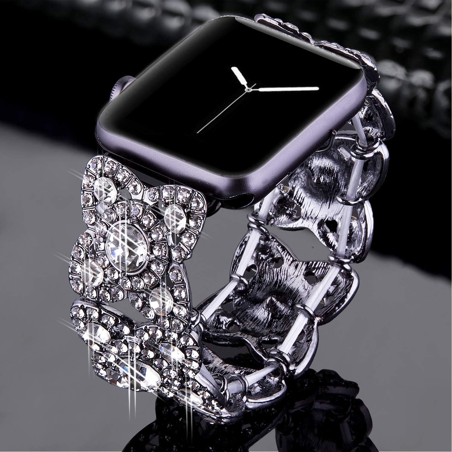 VIQIV Bling Bands for Compatible with Apple Watch 38/40/42/44/41/45/46/49mm Ultra Iwatch Series 11 10 9 8 7 6 5 4 3 SE SE2, Diamond Rhinestone Stainless Steel Metal Bracelet Wristband Strap for Women - Image 4