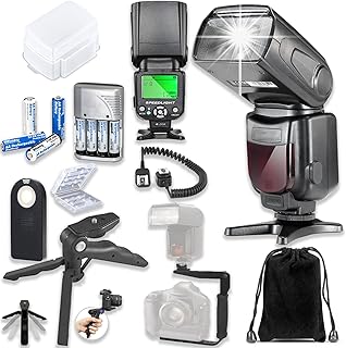 TTL Speedlight Flash for Canon DSLR Cameras Including EOS 70D, 77D, 80D, 5D Mark Series, 6D, 6D Mark II, 7D Mark II, 1D, 1DX + TTL Cord + L-Bracket + 4 AA Rechargeable Batteries + Acces