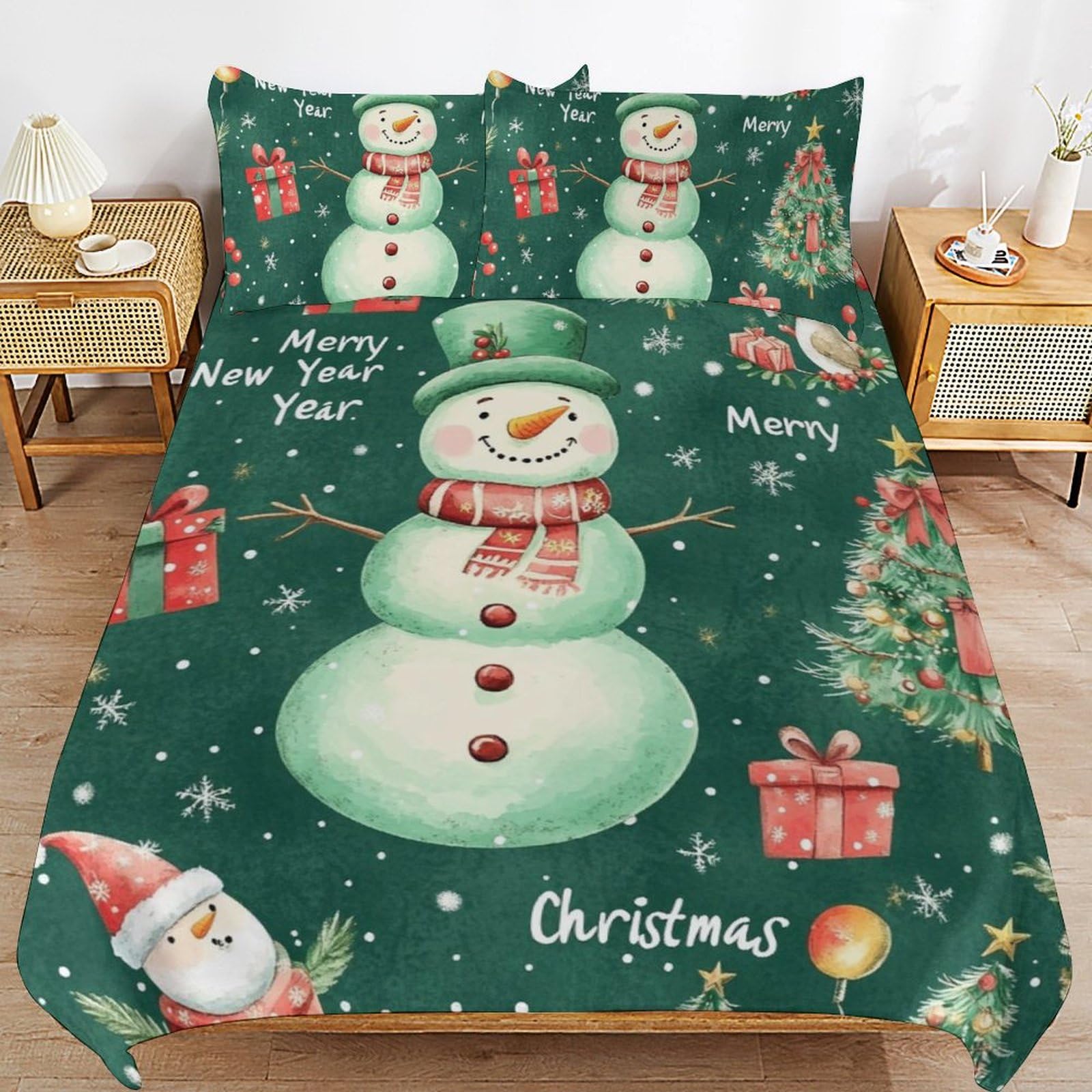 Ropa de cama de Papá Noel con fundas de almohada de 80 x 80 cm en microfibra premium