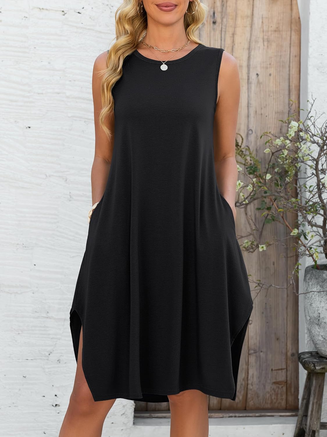 ANRABESS Womens Summer Casual Beach Cover Up Dress Sleeveless Asymmetric Hem Flowy Vacation Cruise Short Sundress - Image 4