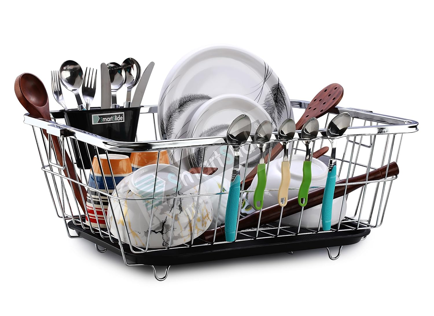 SmartSlide Stainless Steel Dish Drainer Kitchen Rack with Drainer Tray Kitchen Utensils Drying Basket Dish Rack for Kitchen (22 x 17 inch) SmartSlide Stainless Steel Dish Drainer Kitchen Rack with Drainer Tray Kitchen Utensils Drying Basket Dish Rack for Kitchen (22 x 17 inch)