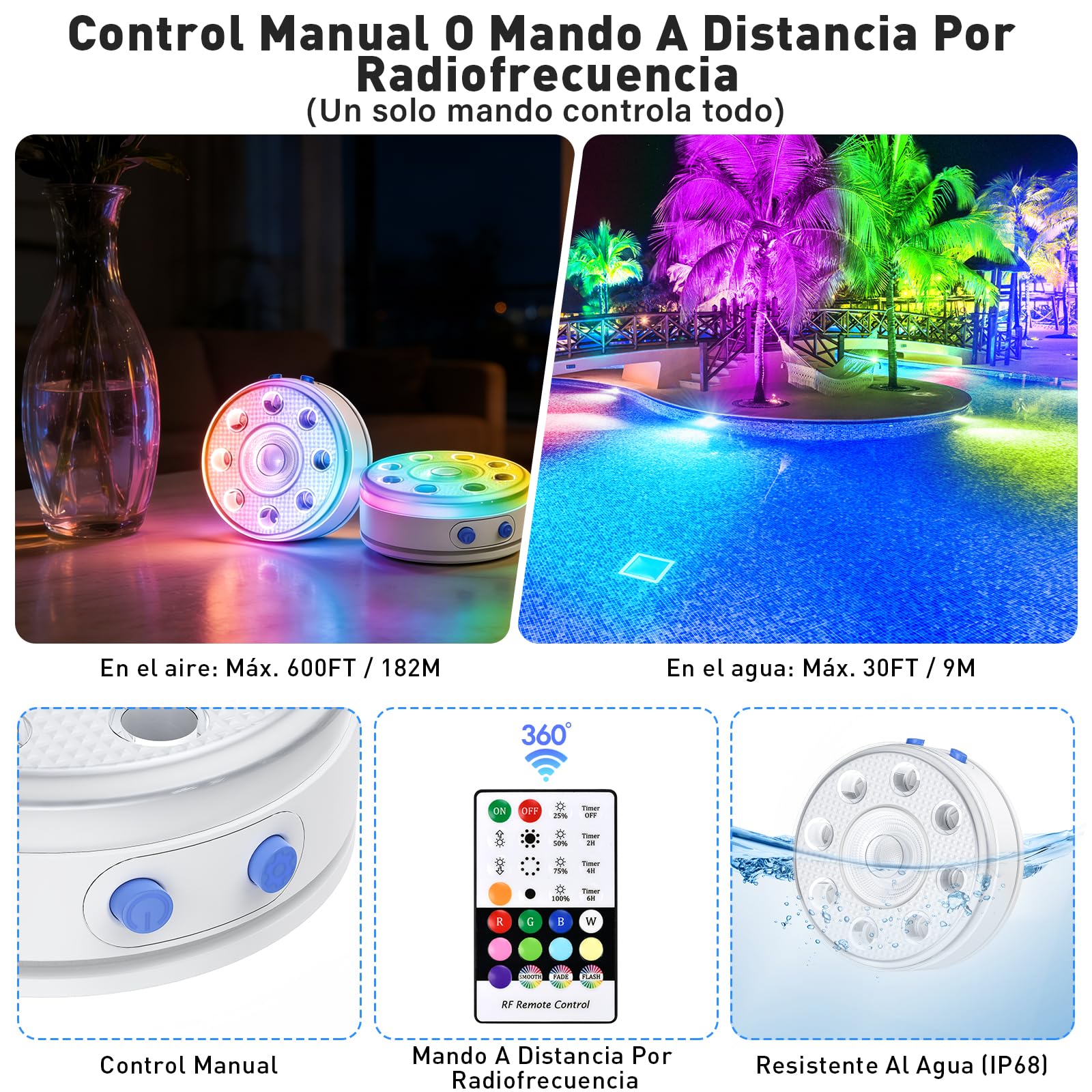 Luces para Piscina, Sumergible Recargable Luces LED Piscina Desmontable con Mando a Distancia, Iluminación Magnética Flotante LED RGB para Piscinas, Estanques, Fuentes, Acuarios (2 Pieza)