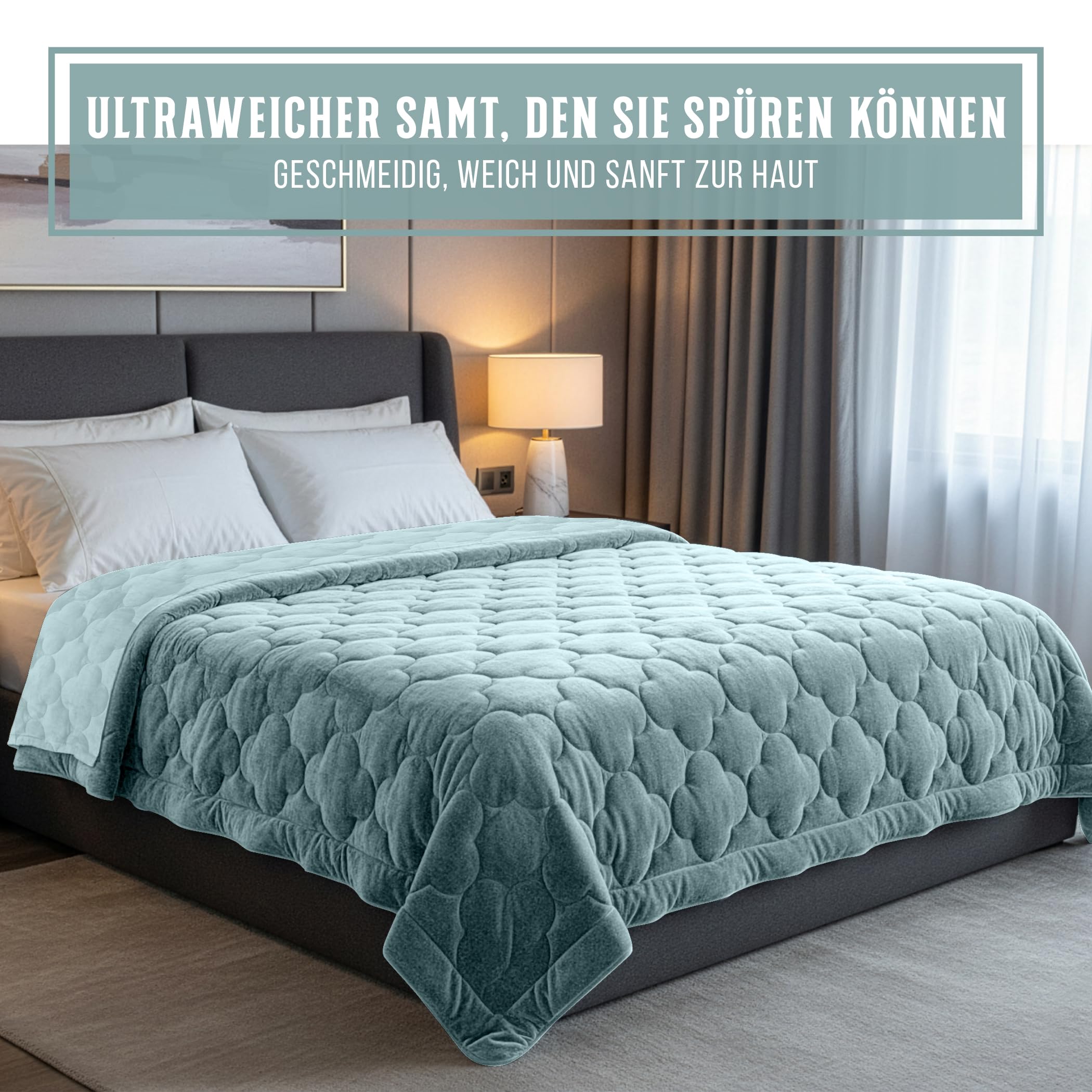 SLEEP COMFY 4 Jahreszeiten Bettdecken 220 x 240cm, Samt & Mikrofaser ohne Bezug, Atmungsaktives, Hypoallergene Steppdecke für Zuhause, Caravan & Camping, Oeko-TEX®-Zertifiziert