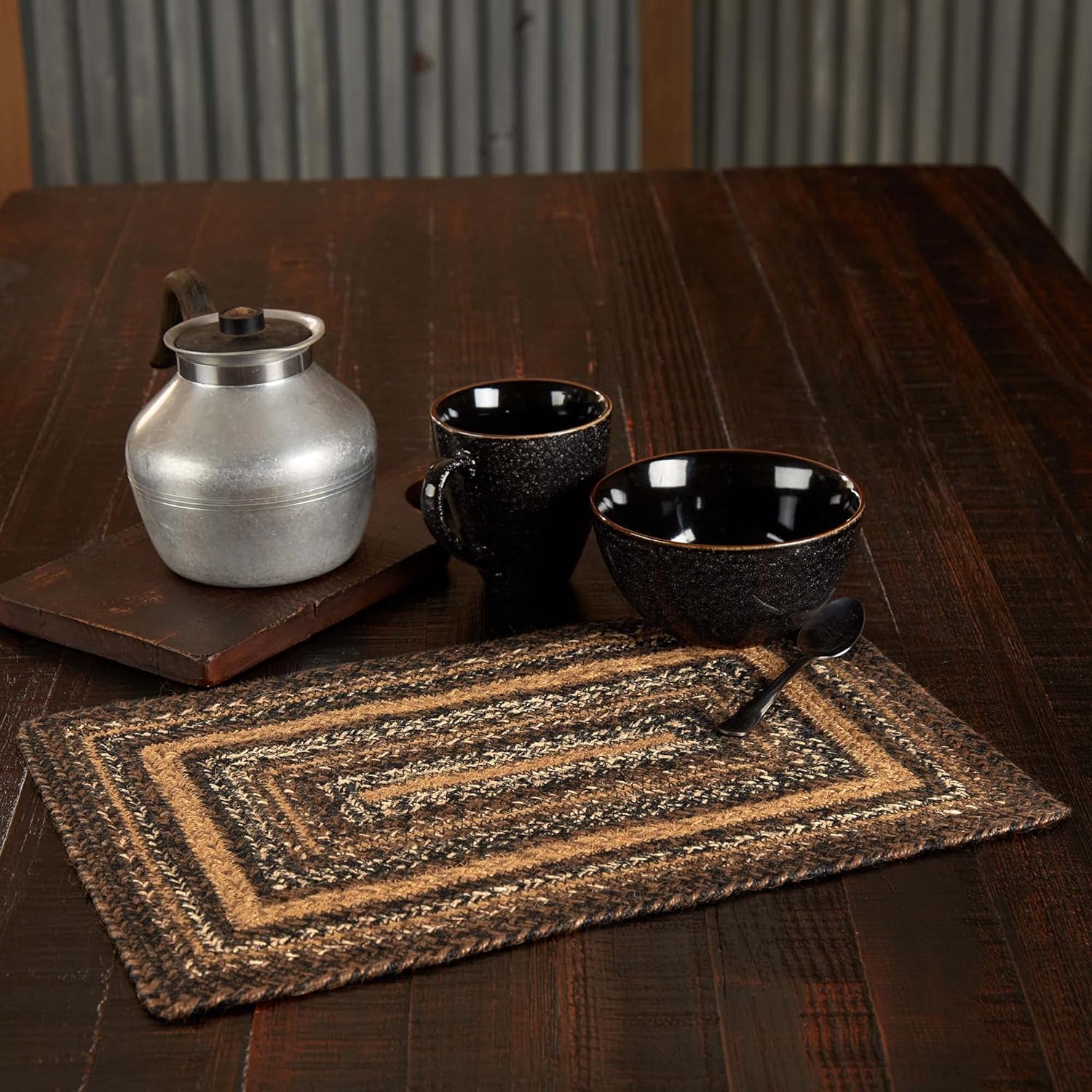 VHC Brands Country Espresso Table Placemat, Brown Black Tan, Jute Blend, Rectangle, 12x18 Inches