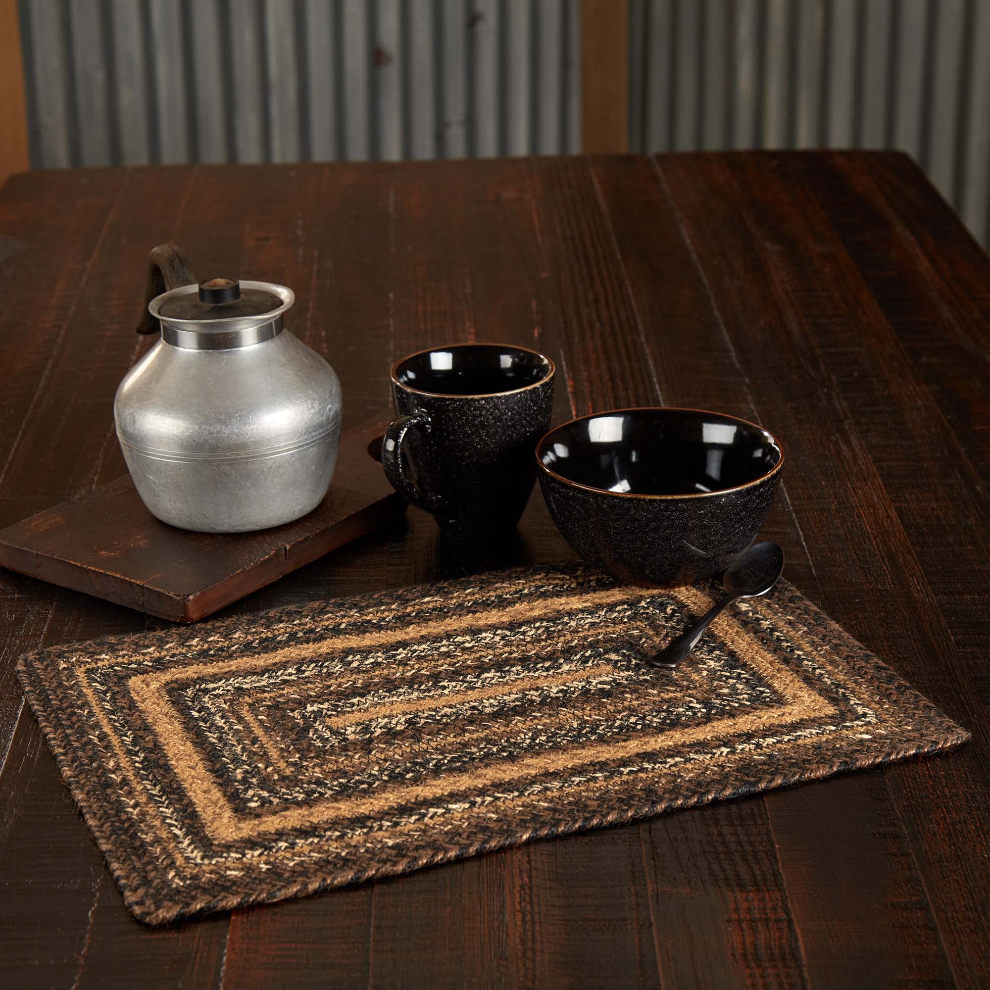 VHC Brands Country Espresso Table Placemat, Brown Black Tan, Jute Blend, Rectangle, 12x18 Inches