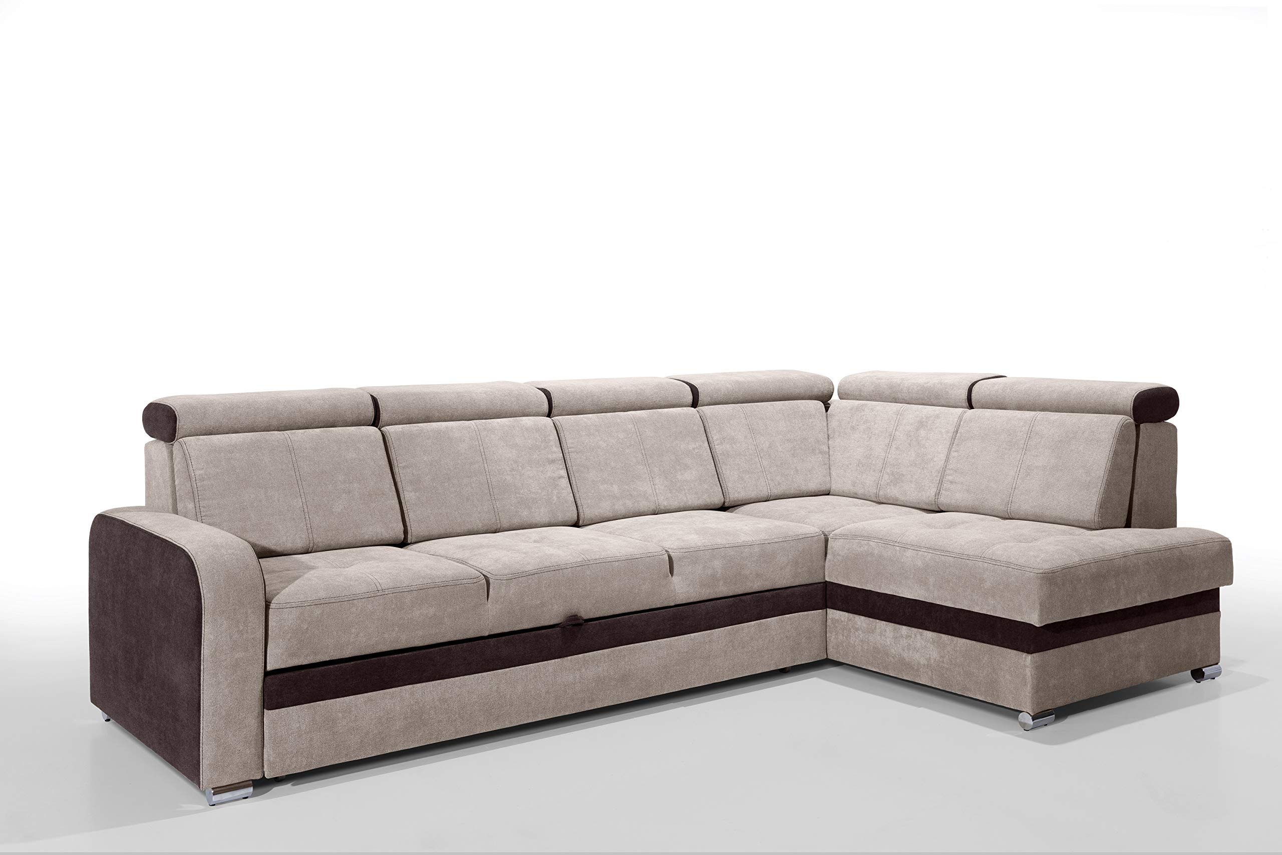 Robin Inspire Glen Divano angolare letto Destra Beige | Divano angolare con funzione letto, vano contenitore, poggiatesta regolabili, cuscini rimovibili, 304 × 180 cm