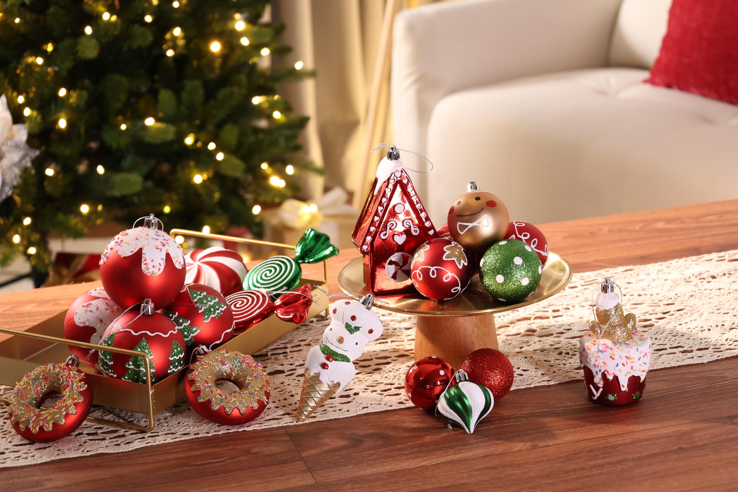SHareconn 86pcs Albero di Natale Palle Ornamenti, Palline Decorative In Plastica Infrangibile per Decorazioni Albero di Natale, Decorazione Festa di Nozze Di Vacanza, Rosso & Verde, Bianco