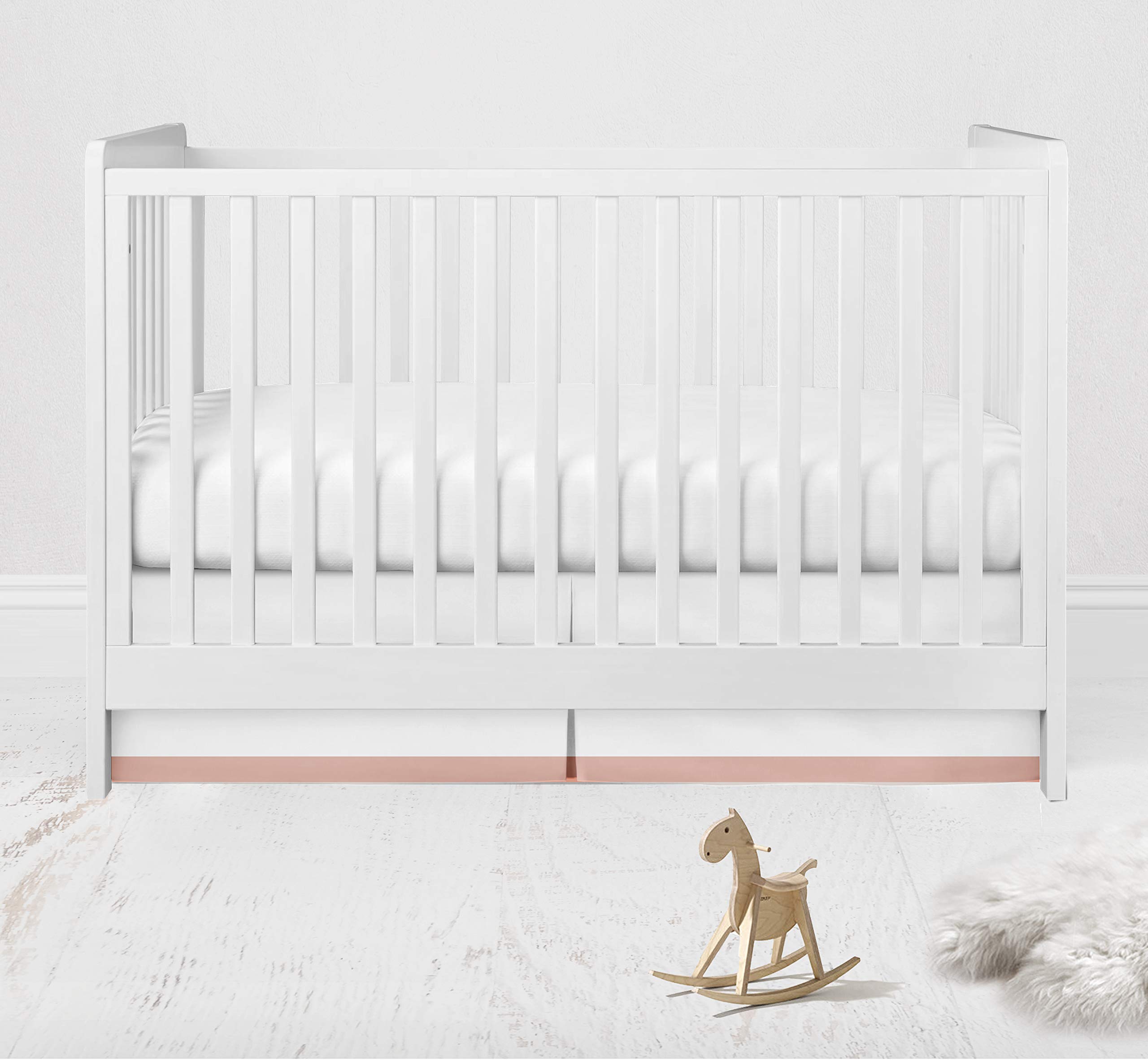 Bacati - Mix N Match White with Band at Bottom Crib Skirt (White/Coral)