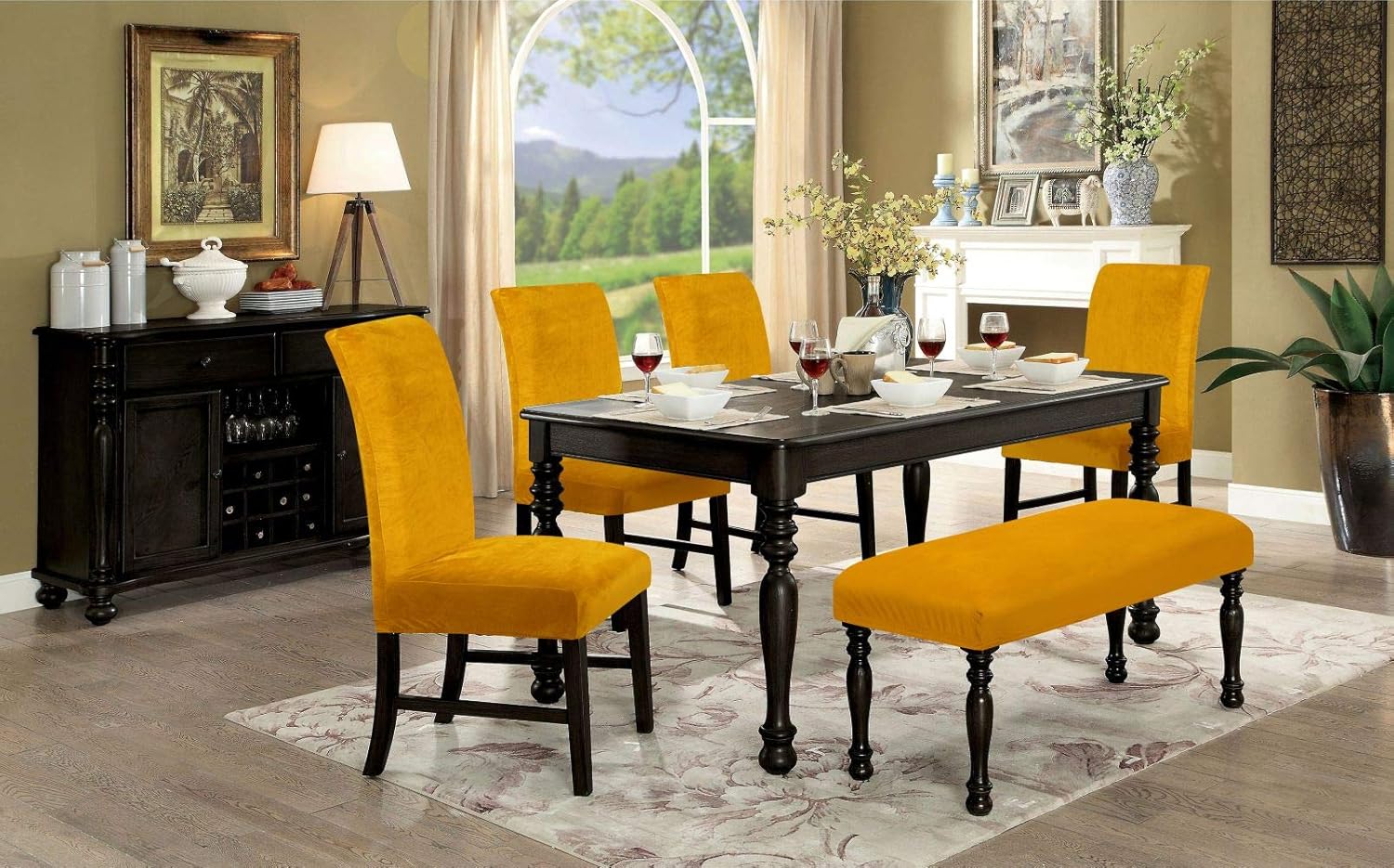 Uр Tо 40% оƒƒ Colorxy Velvet Spandex Bench Covers for Dining Room, Stretch Bench Slipcover, Removable Washable Bench Protector for Living Room, Bedroom, Kitchen (Mustard Yellow)
