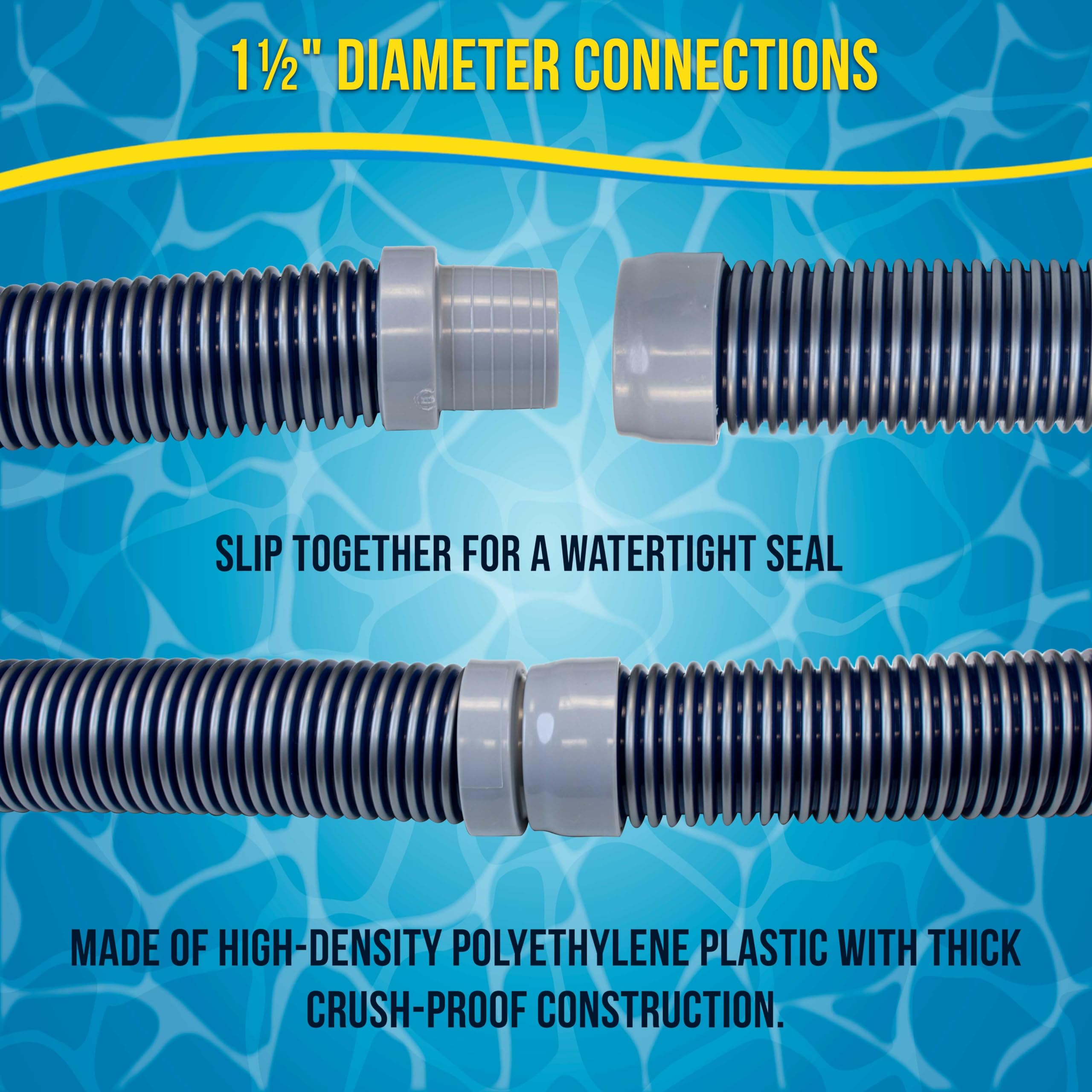 U.S. Pool Supply Juego de 8 mangueras profesionales para aspiradora de piscina, azul y gris, secciones de conector flexible en espiral de 40 pulgadas con puños macho y hembra de 1.5 pulgadas, se