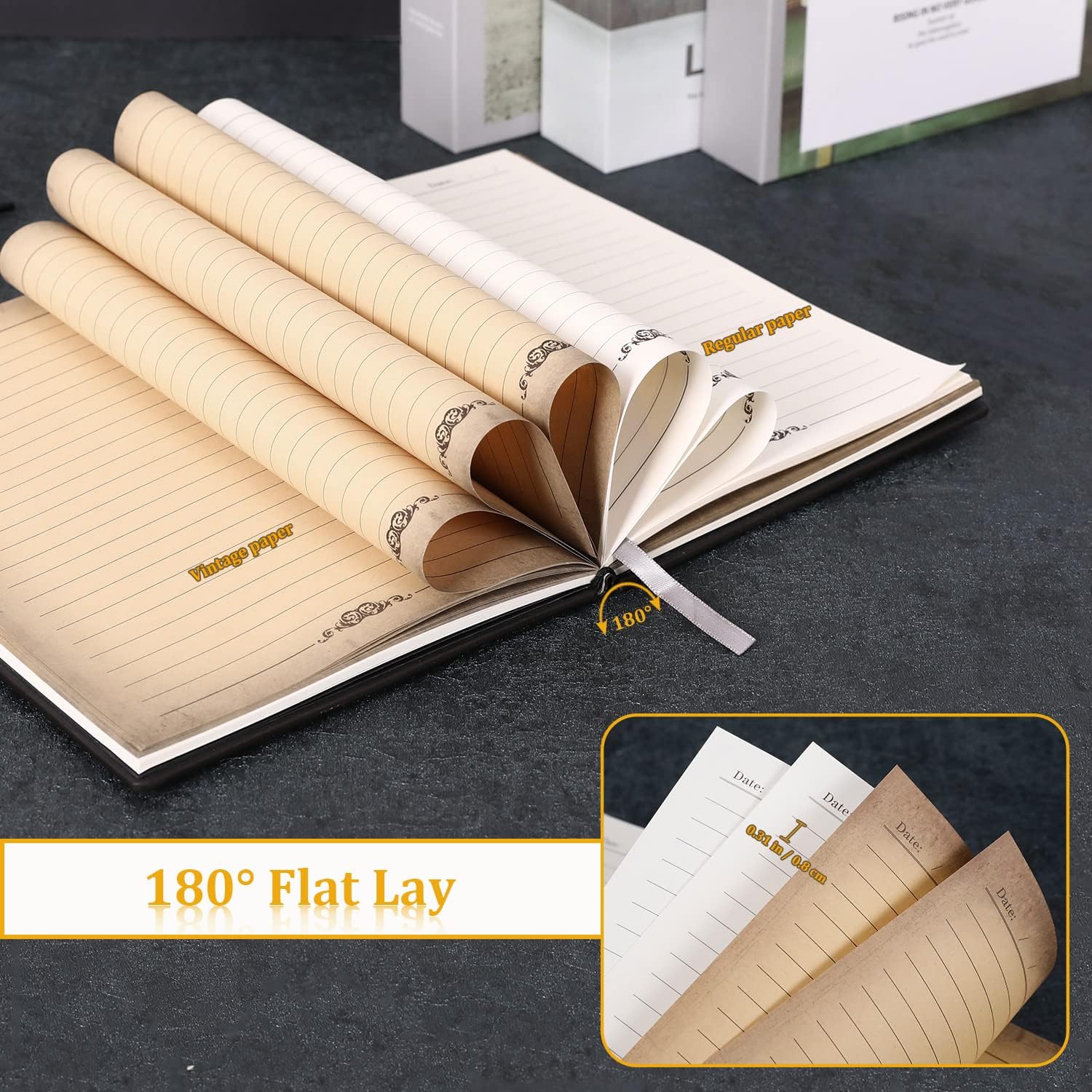 FEIDIAO Vintage Map Embossed Leather Notebook Travel Journal,A5 Writing Journal,Diary Notebook, Antique Handmade,Lined Hardcover,with Black Ballpoint Pen and Pen Sleeve,Writing Gift(Red Copper) - Image 7