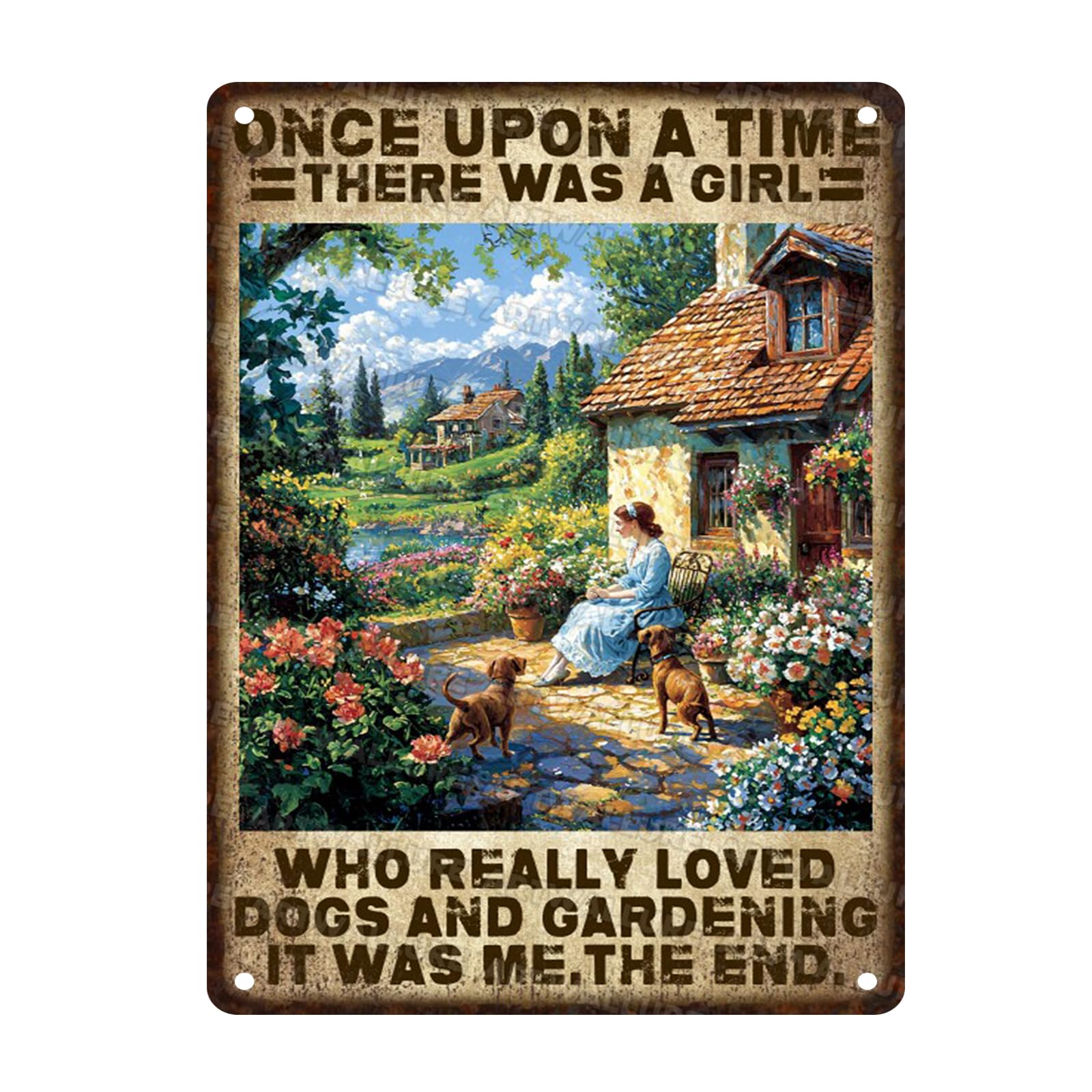 Garden Metal Sign A Girl Loves Dogs And Gardening Vintage Garden Rustic Art Metal Poster for Oasis Backyard Outdoor Bar Patio Decoration 12x16inch