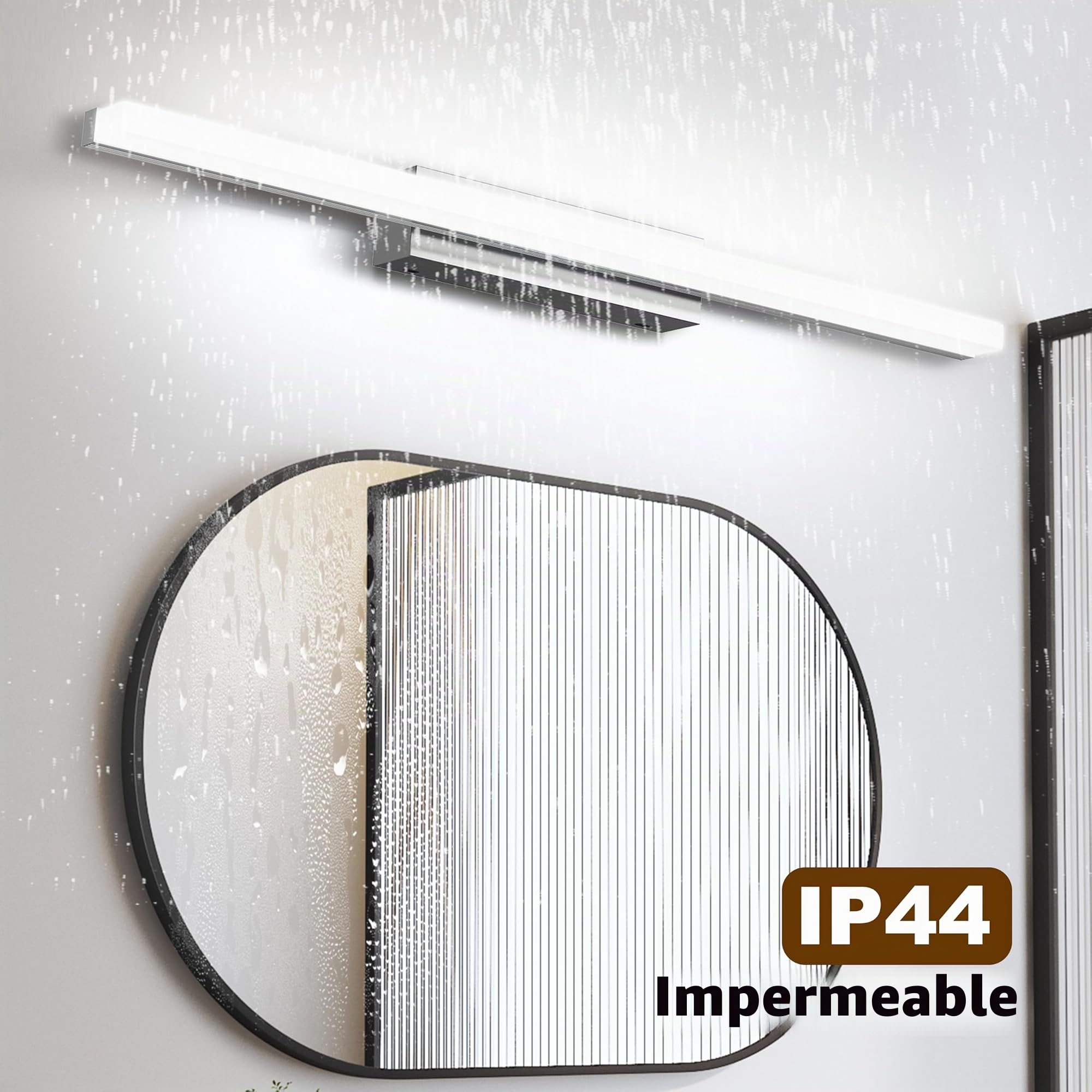 Led Aplique Espejo Baño, 60CM Luz Espejo Baño IP44 Blanco Frio 6000K Pared Luz, 10W Lampara Apliques de Para de Impermeable Plata