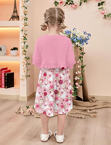 Miniatura 4 de Goodstoworld Vestidos sin mangas para niña pequeña y cárdigan de manga larga con volantes, trajes de otoño de 2 piezas para 2-6T