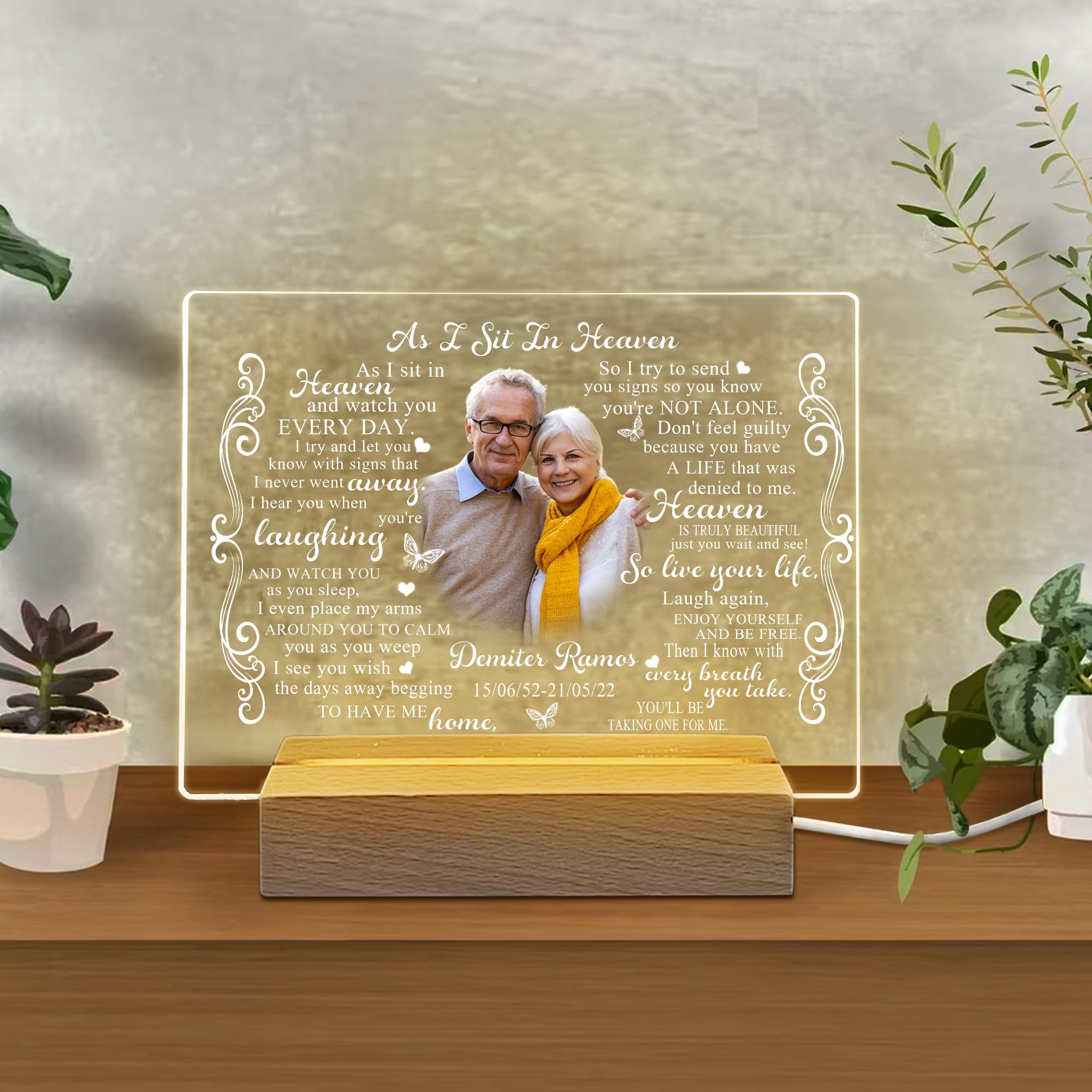 D-Story Custom Memorial Acrylic Plaque With Photos For Loss Of Mother Mom Grandma, As I Sit In Heaven Personalized Clear Picture Frames Custom Photo Album, Sympathy Bereavement Gifts