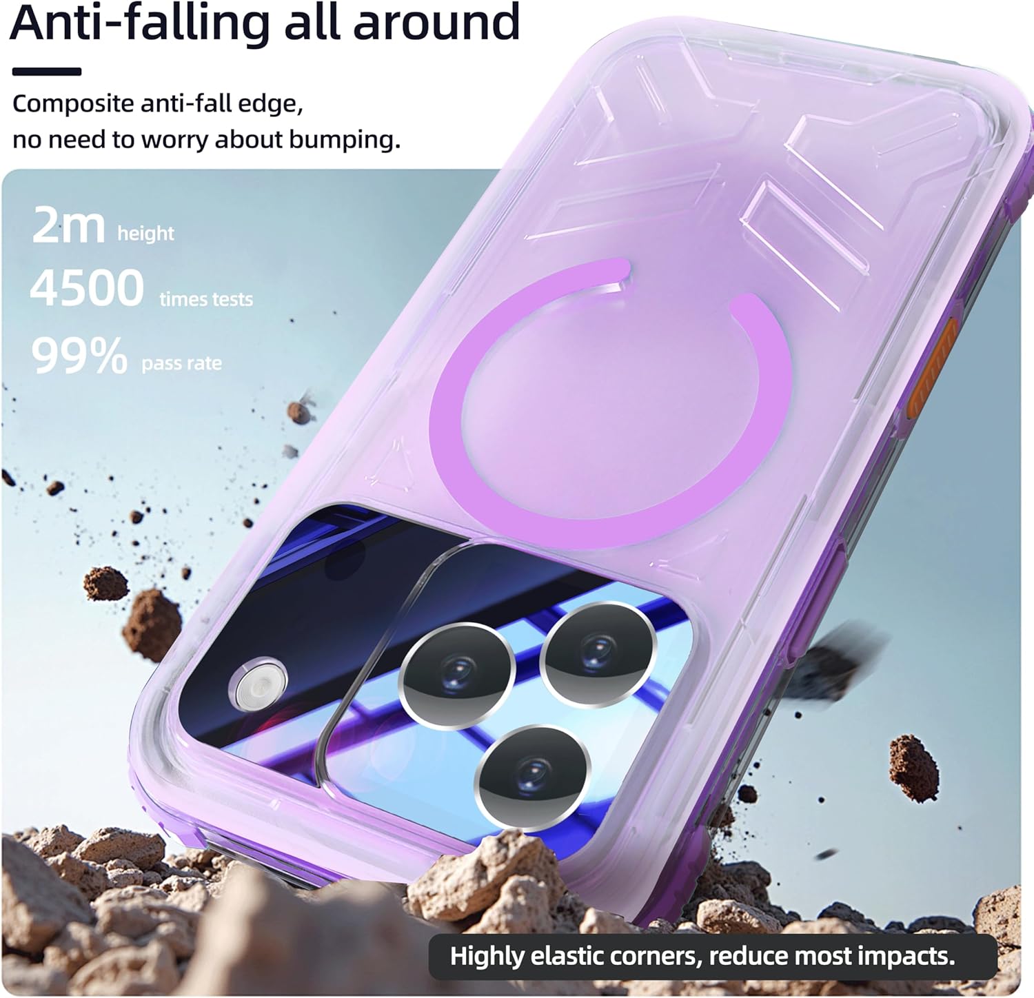 for iPhone 17 Pro 6.3" Waterproof Frosted Matte Magnetic Phone Case - IP68 Dustproof Shockproof Heavy Duty Full Body Protection with Built-in Screen Protector, Purple Side