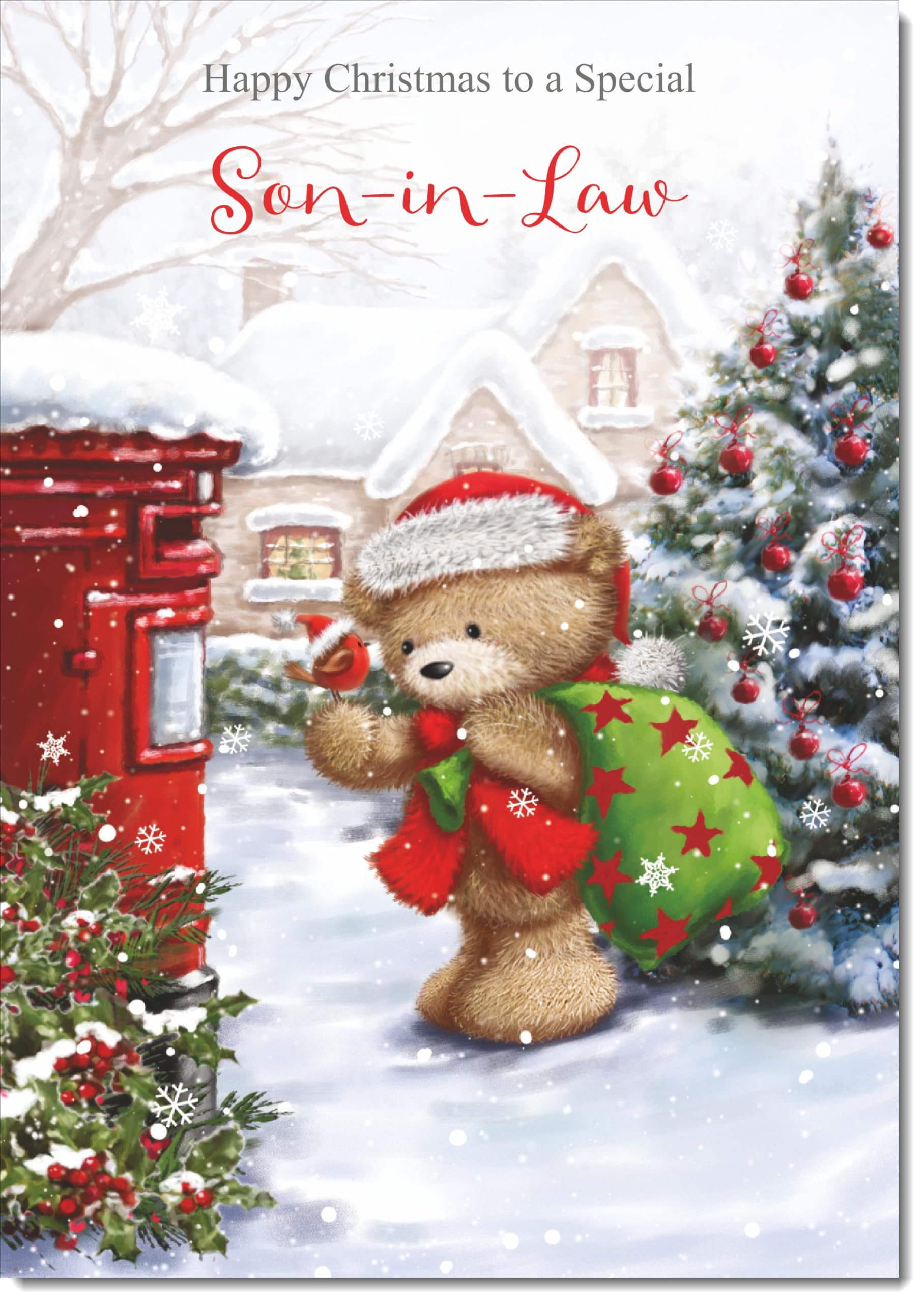 doodlecards Son in Law Christmas Card Cute Bear Posting a Letter Large A4 Size Christmas Card for Son in Law with Plain Envelope — image 1