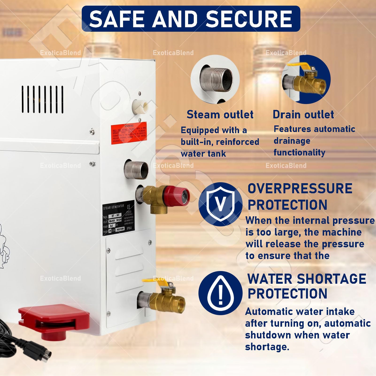 Système de douche générateur de vapeur 21 kW pour une expérience spa à