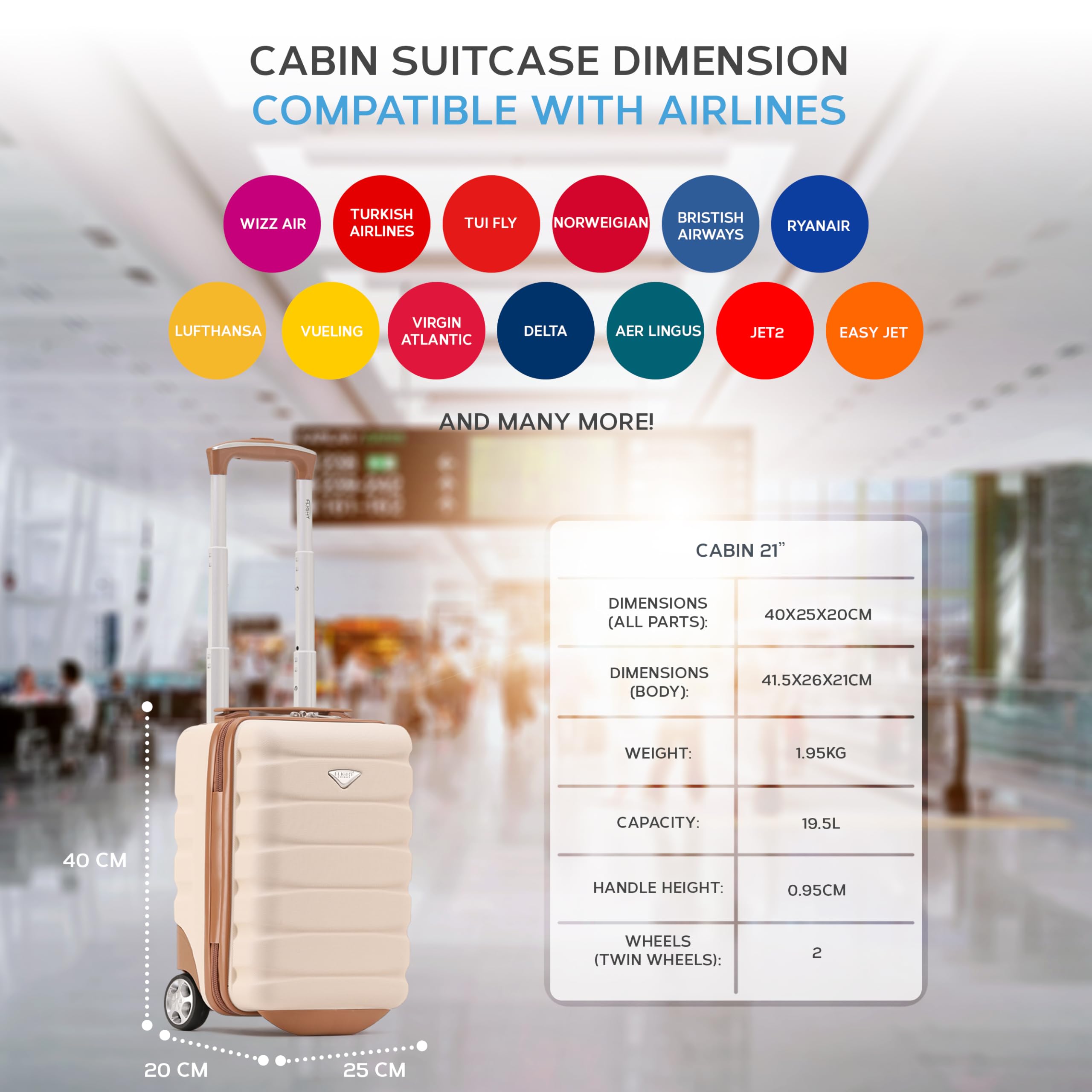 Flight Knight Valigie Rigide in ABS leggere a 2 ruote - Bagaglio a mano approvato per oltre 100 compagnie aeree come British Airways, Ryanair e easyJet, valigia da cabina 40x20x25cm