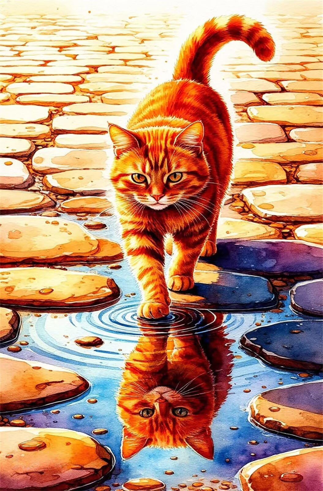 Puzzle para Adultos 1500 Piezas, Paisaje Reflejo Gato Naranja, con Póster, Piezas de Encaje, Letras en la Parte Posterior, Decoración de Pared, Regalo para Adultos (87x57cm)