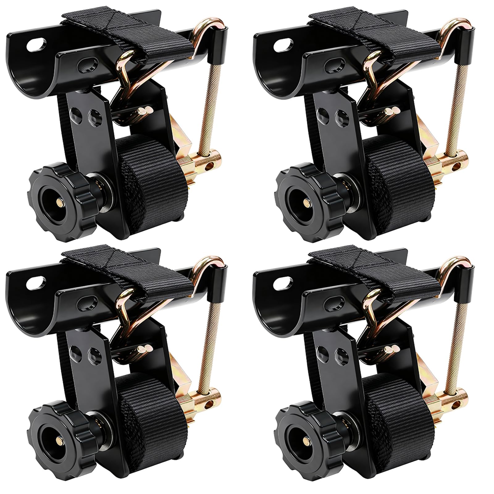 Photo 1 of Towmax Black Rack Straps with J-Hook (4PK),1.5" x7.5' Ladder Rack Ratchet Straps, 2" Round Tube Mount, Perfect Ladder Rack Tie-Downs for Trailer Cargo Control