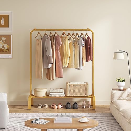 Miniatura 3 de JIUYOTREE Standard Clothes Clothing Garment Rack with Storage Shelves Clothes Organizer for Hanging Clothes Coat Jacket Shirt Sweater Jeans Gold