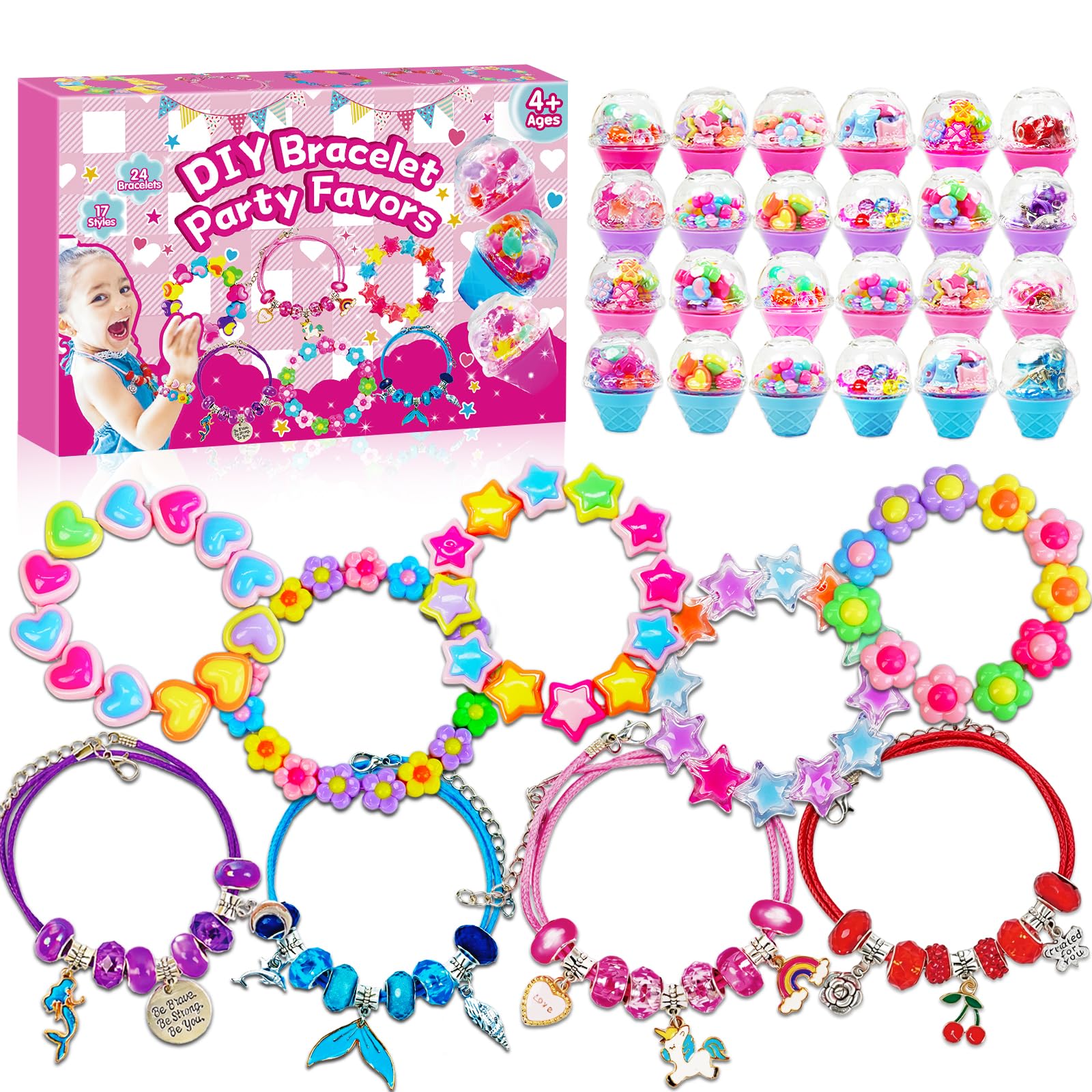 LIKYMO Bracelet Making Kit - 24 PCS Jewellery Making Kit, Creative DIY Art & Craft Supplies Party Bag Fillers for Kids, Birthday Gifts for Girls 4-12
